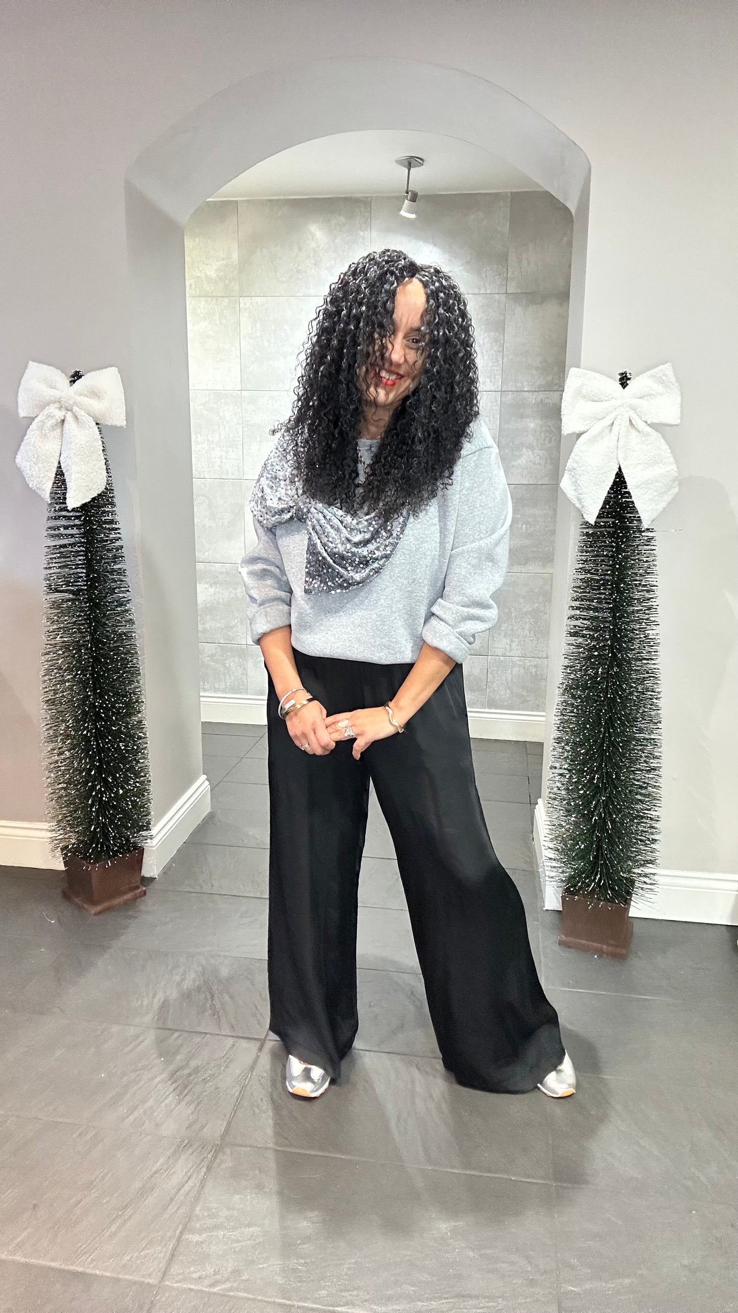SALE TILLY SEQUIN BOW SWEATER GREY
