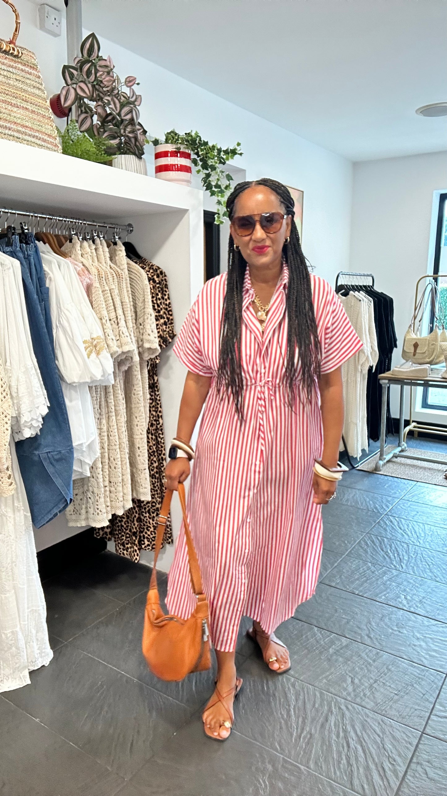SALONE SHIRT DRESS RED & WHITE *New