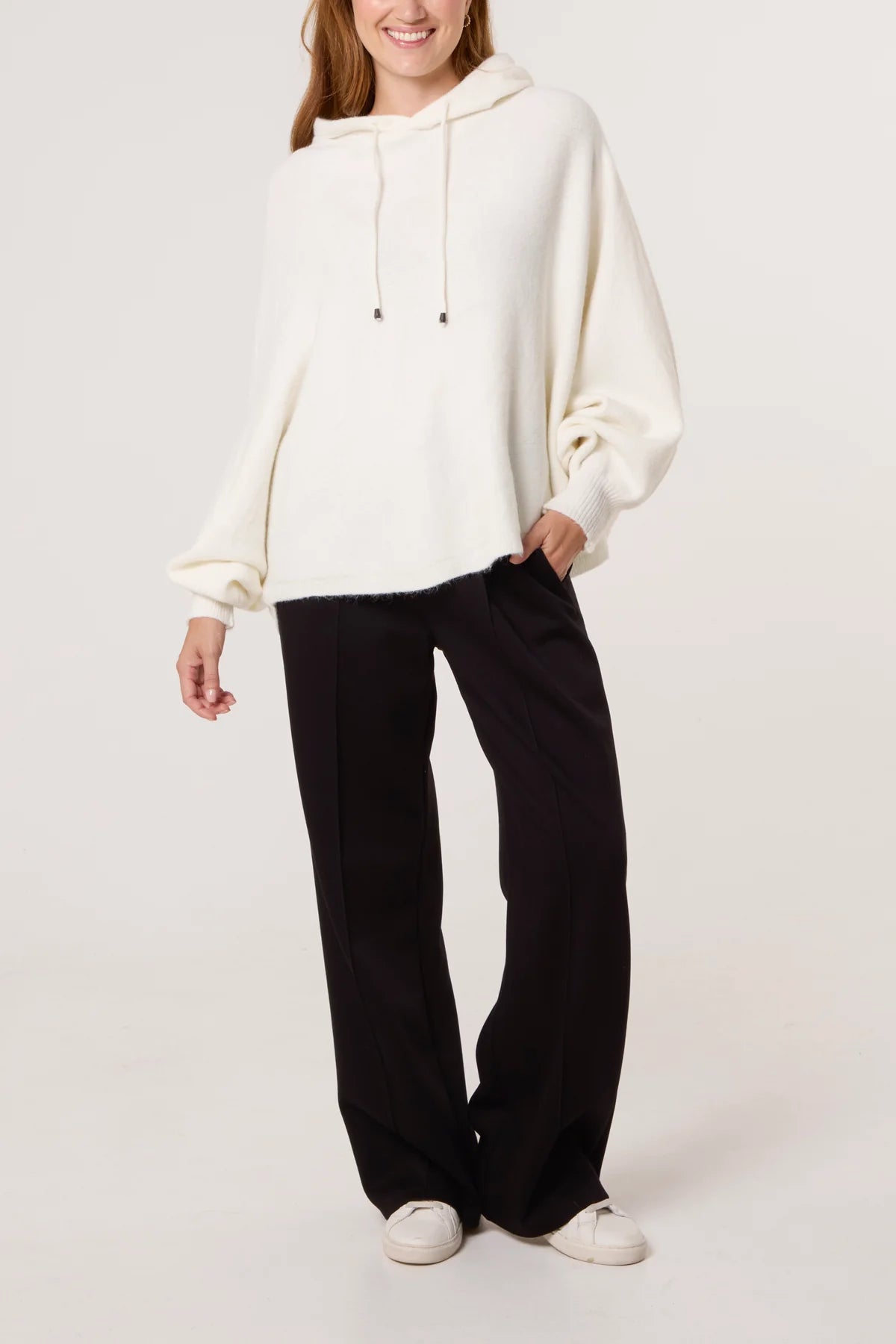 PUFF SLEEVE BOXY KNIT HOODIE IVORY *New