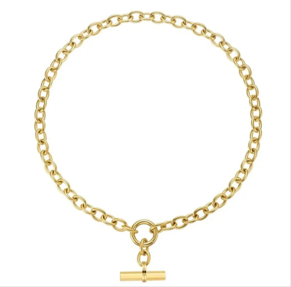 LUXURIOUS T-BAR LINK NECKLACE CHAIN GOLD  *New