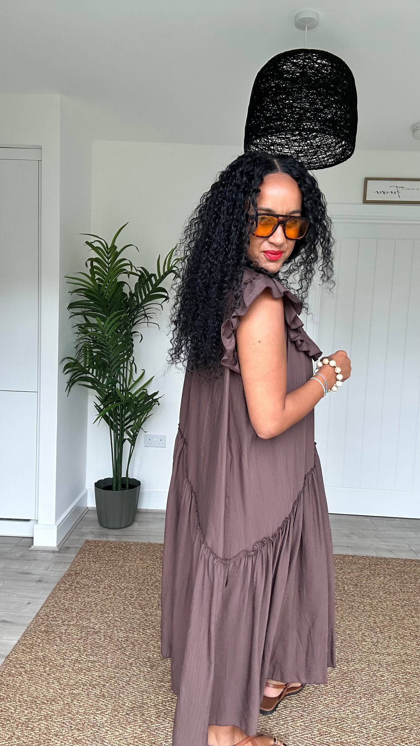 FLOWETRY FRILL MAXI DRESS DEEP BROWN *New