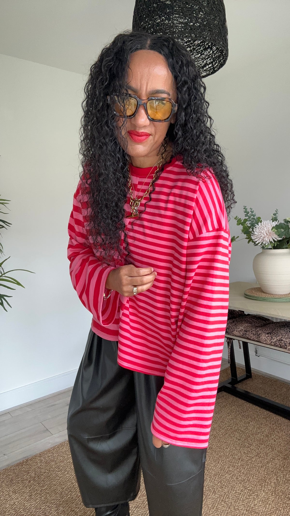 IXA STRIPE COTTON TOP RED & PINK *New