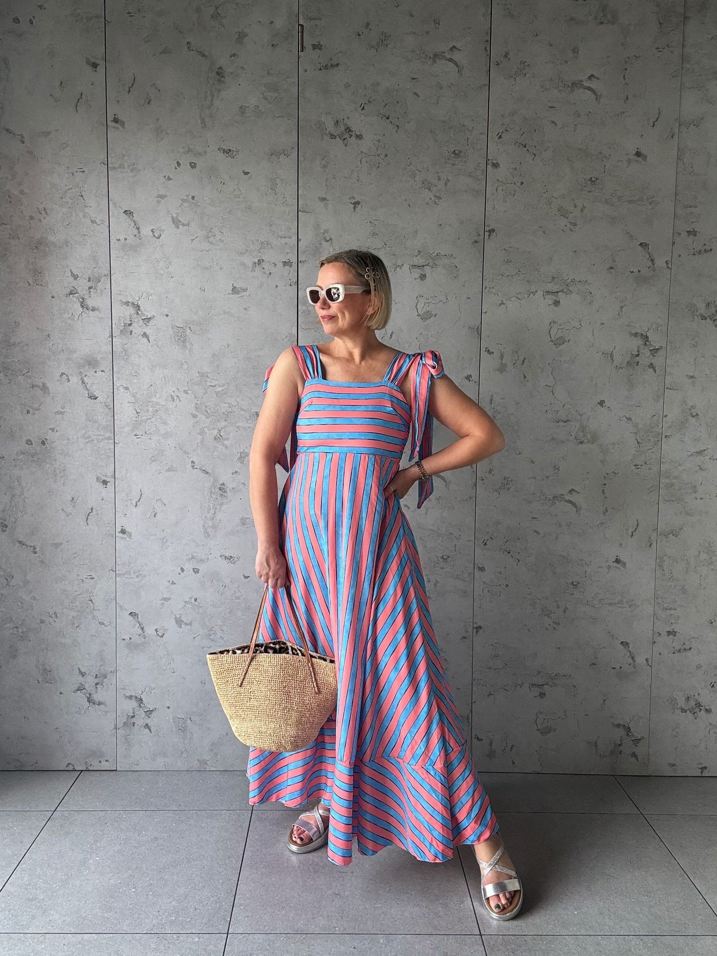 SALE SAMMI BOLD STRIPE MAXI DRESS PINK & BLUE