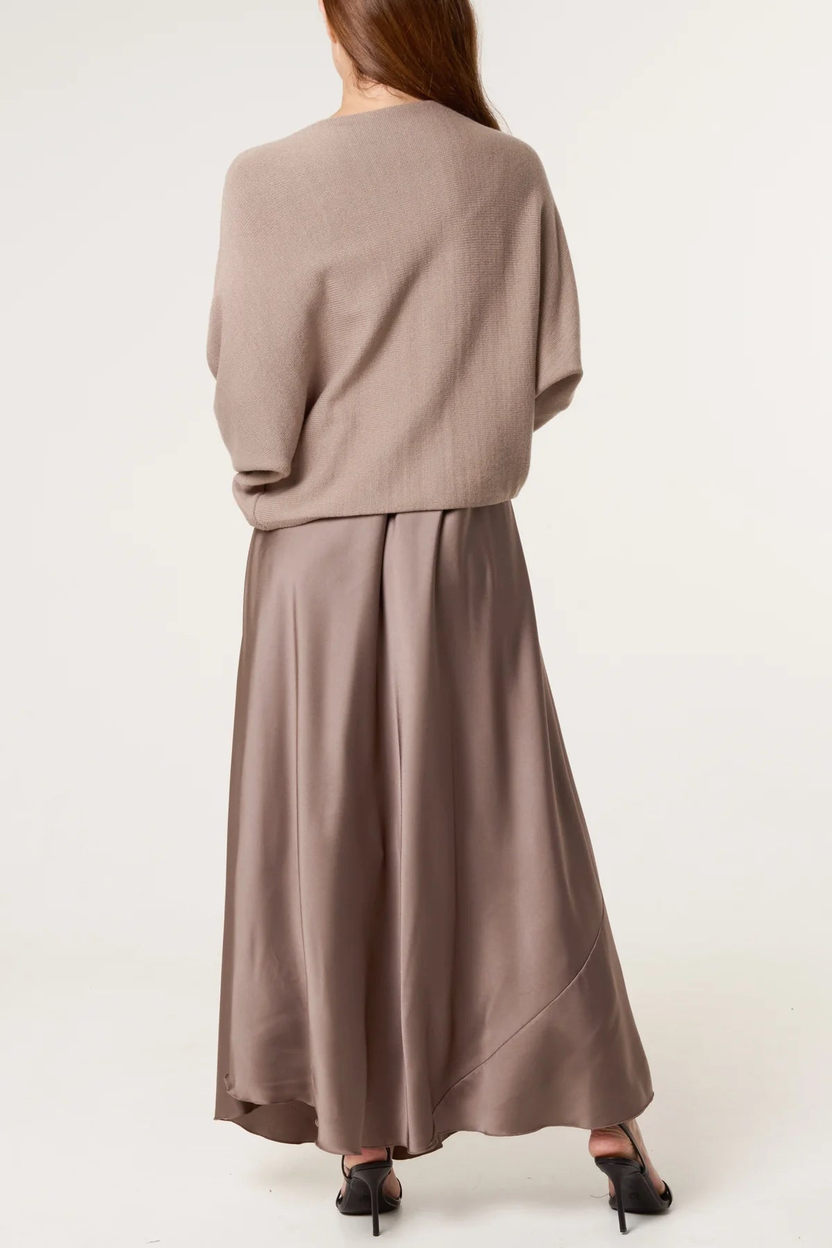 MABLE OPEN KNIT AND SATIN MAXI DRESS MOCHA *New