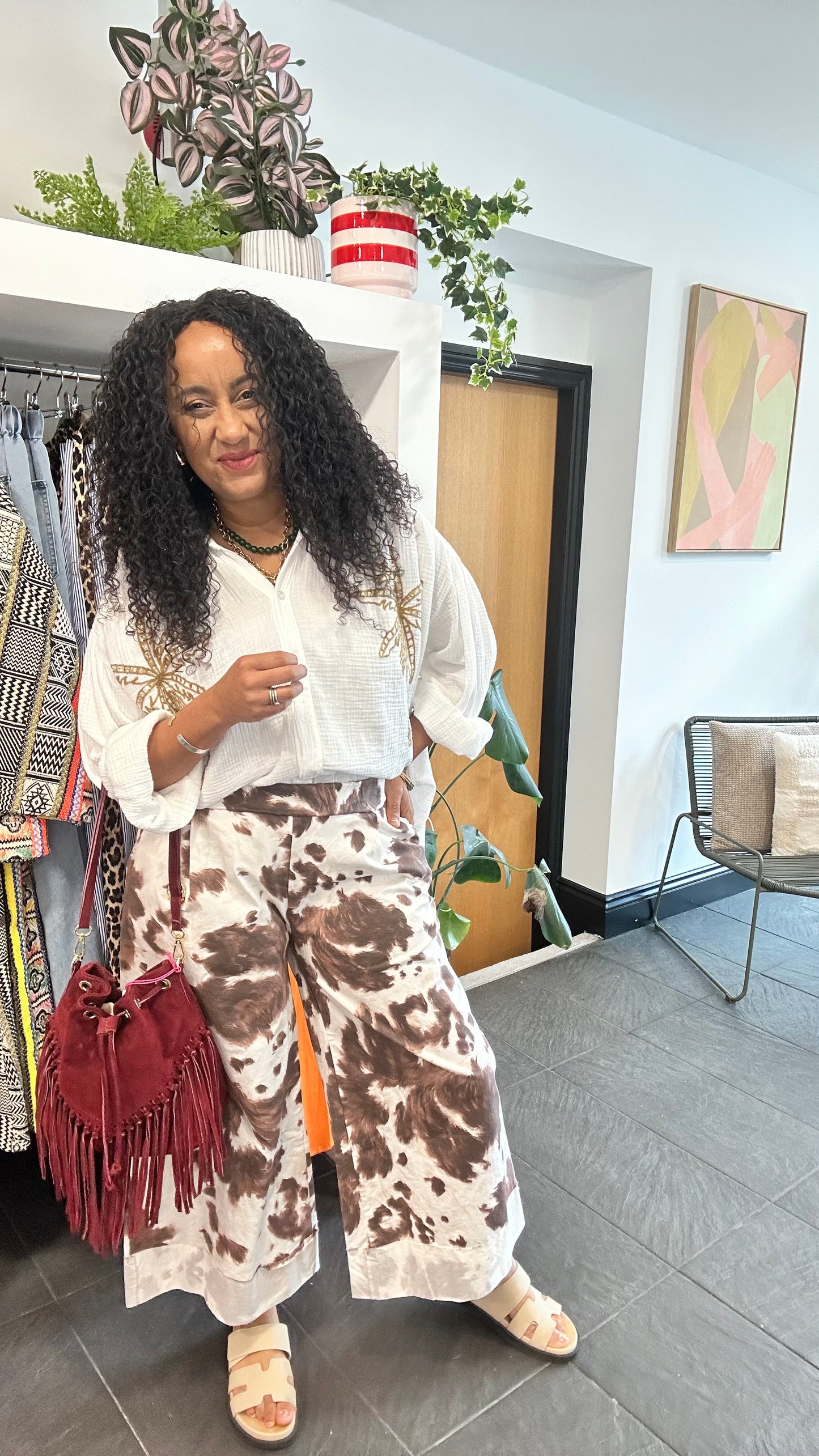 SALE COW PRINT WIDE LEG TROUSERS