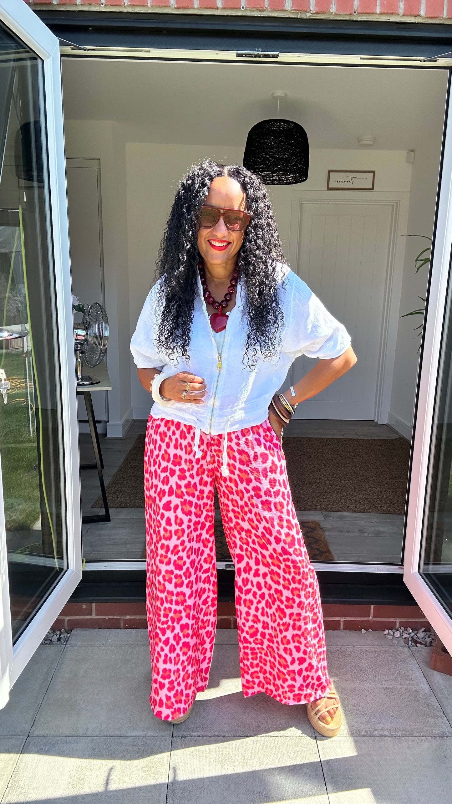 SUNSET LEOPARD PRINT TROUSERS HOT PINK LEOPARD *New