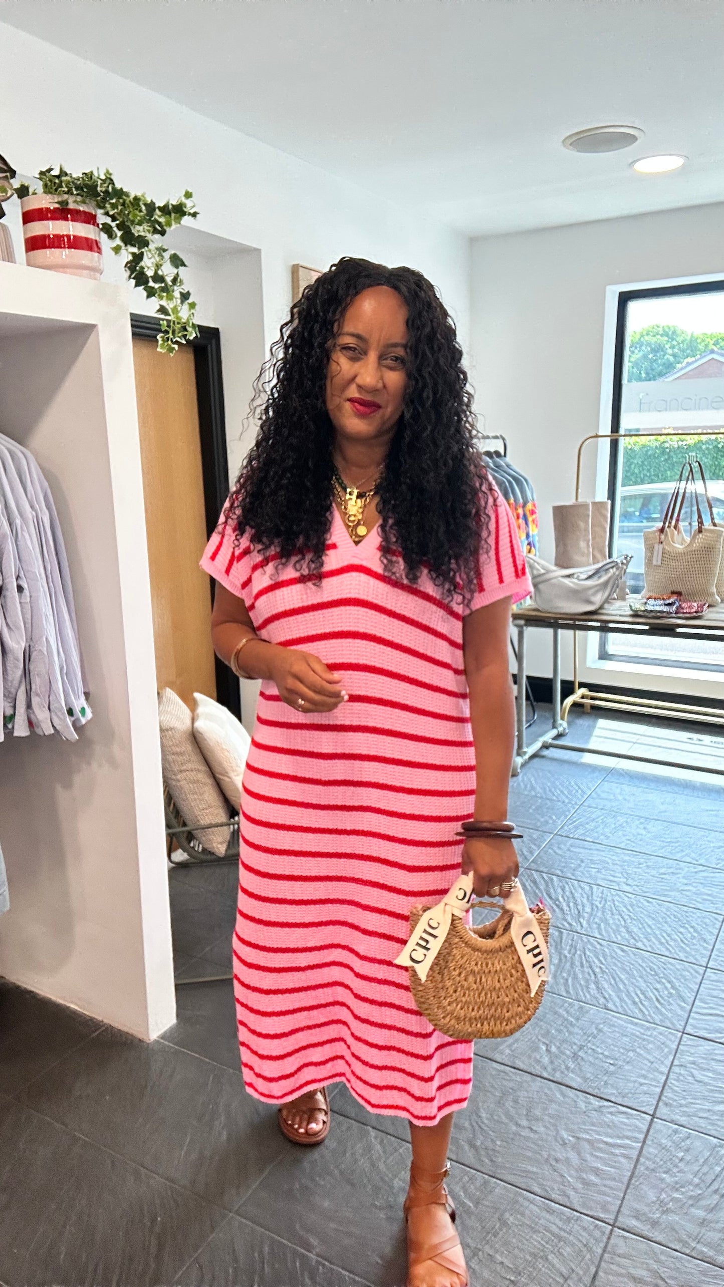 BECKS STRIPED KNITTED DRESS PINK *New