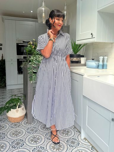 SALONE SHIRT DRESS CHARCOAL & WHITE *New