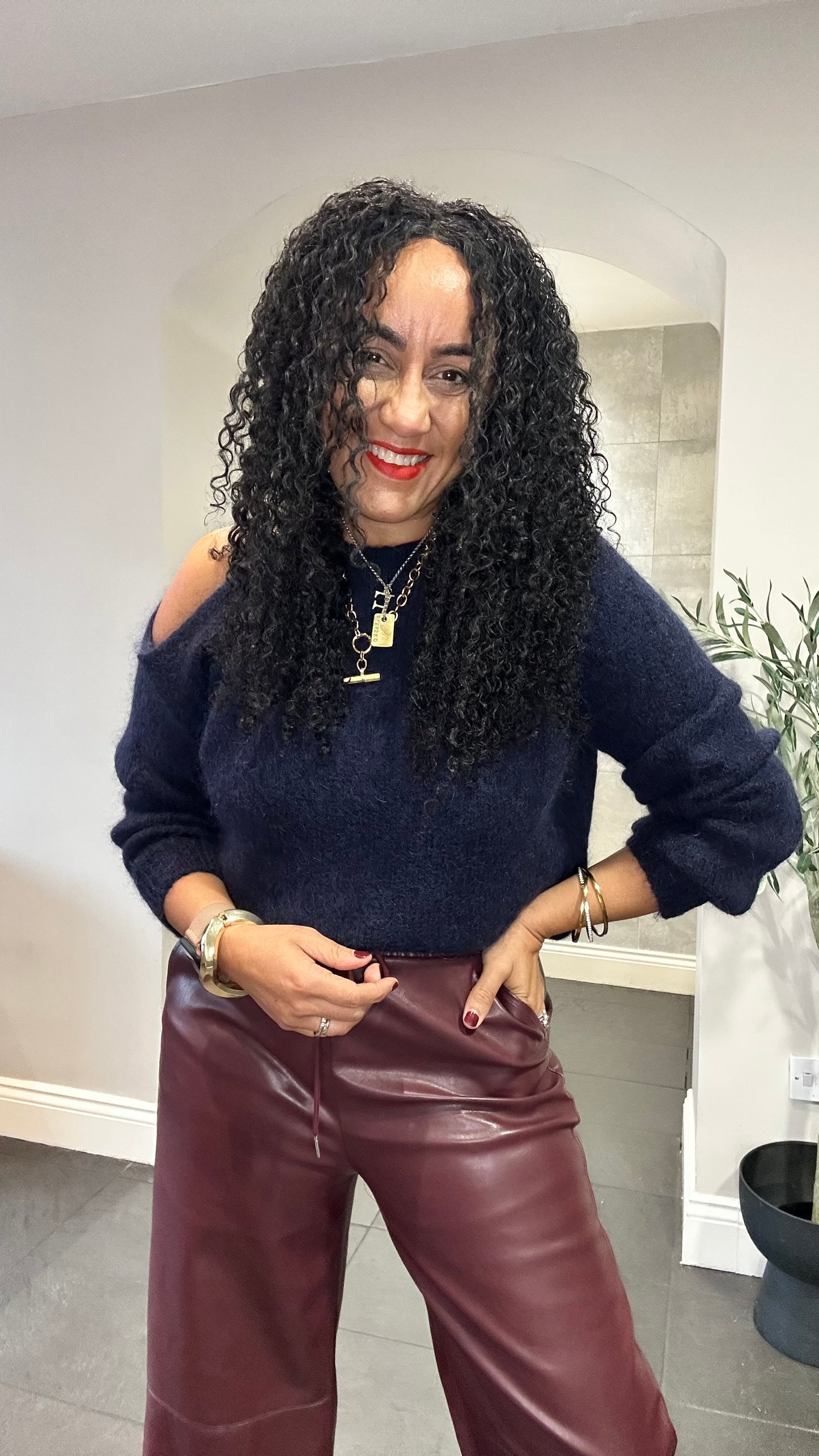 SALE EMMA LUXURY COLD SHOULDER KNITWEAR NAVY