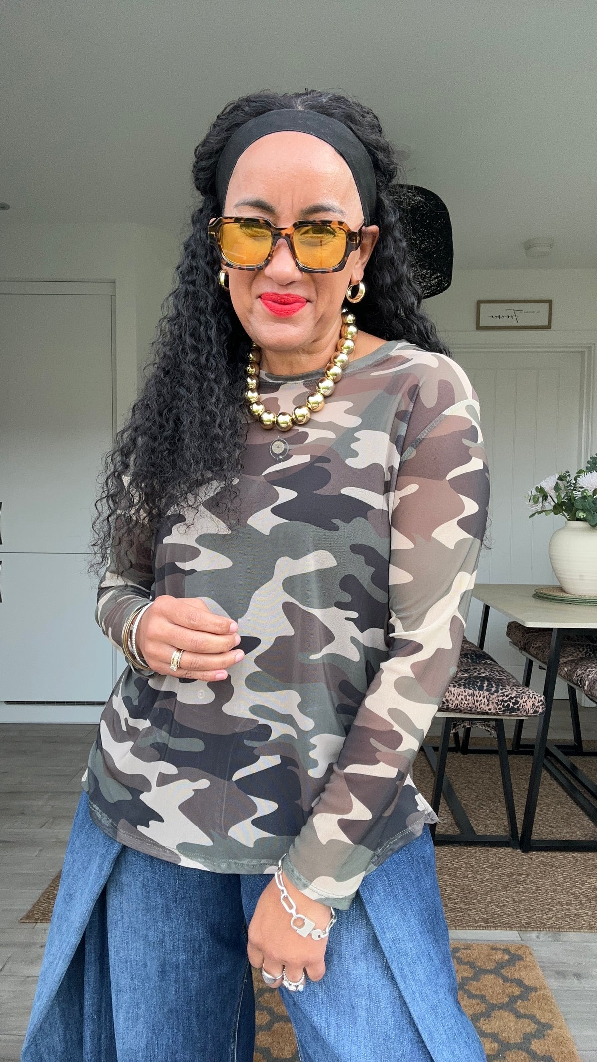 CANDICE CAMOUFLAGE MESH TOP *New