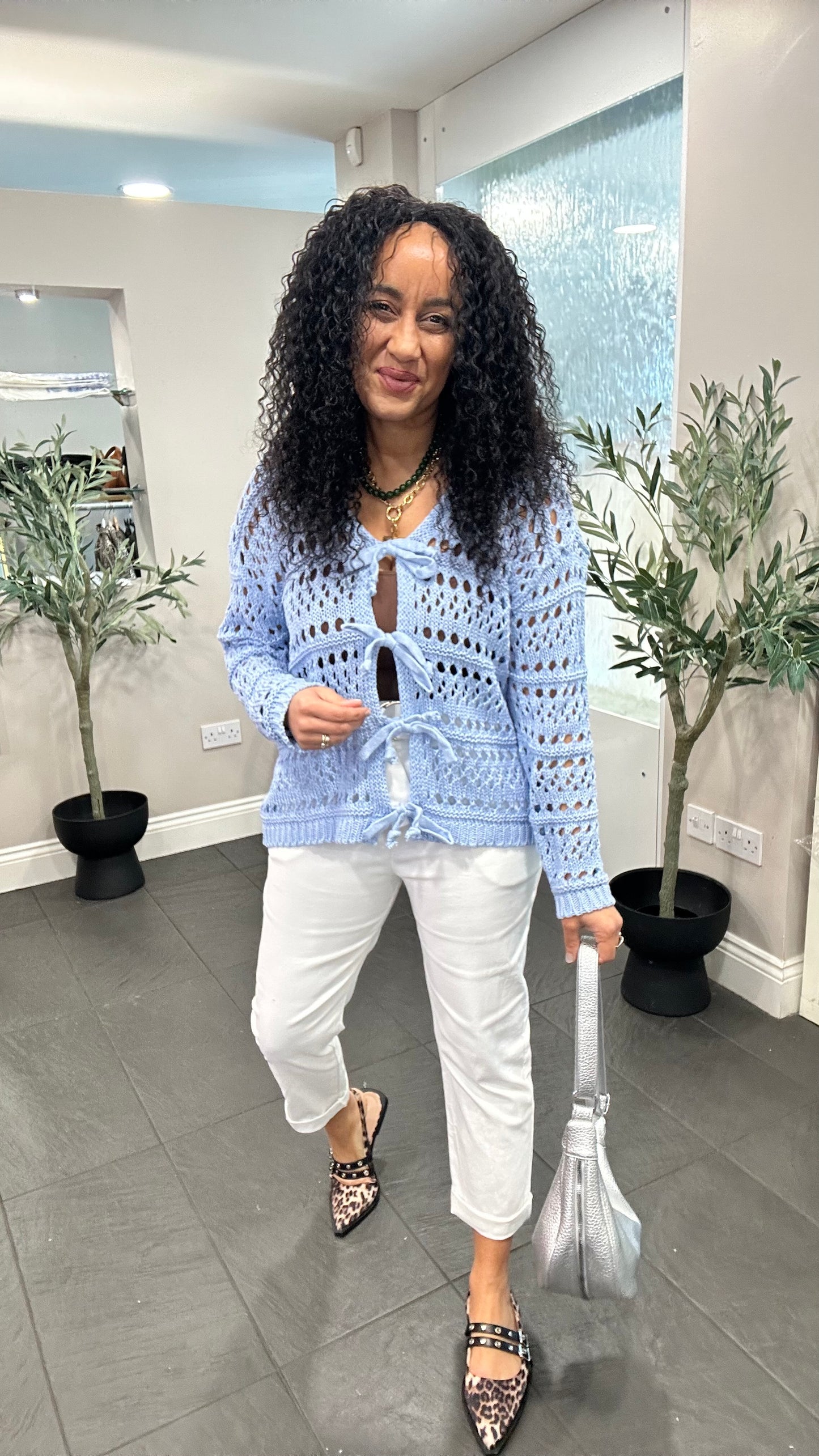 SALE GENE TIE CARDIGAN SKY BLUE
