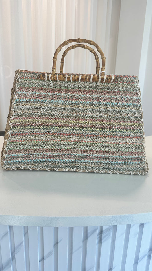 LARGE STRAW MULTICOLOURED TOTE BAG