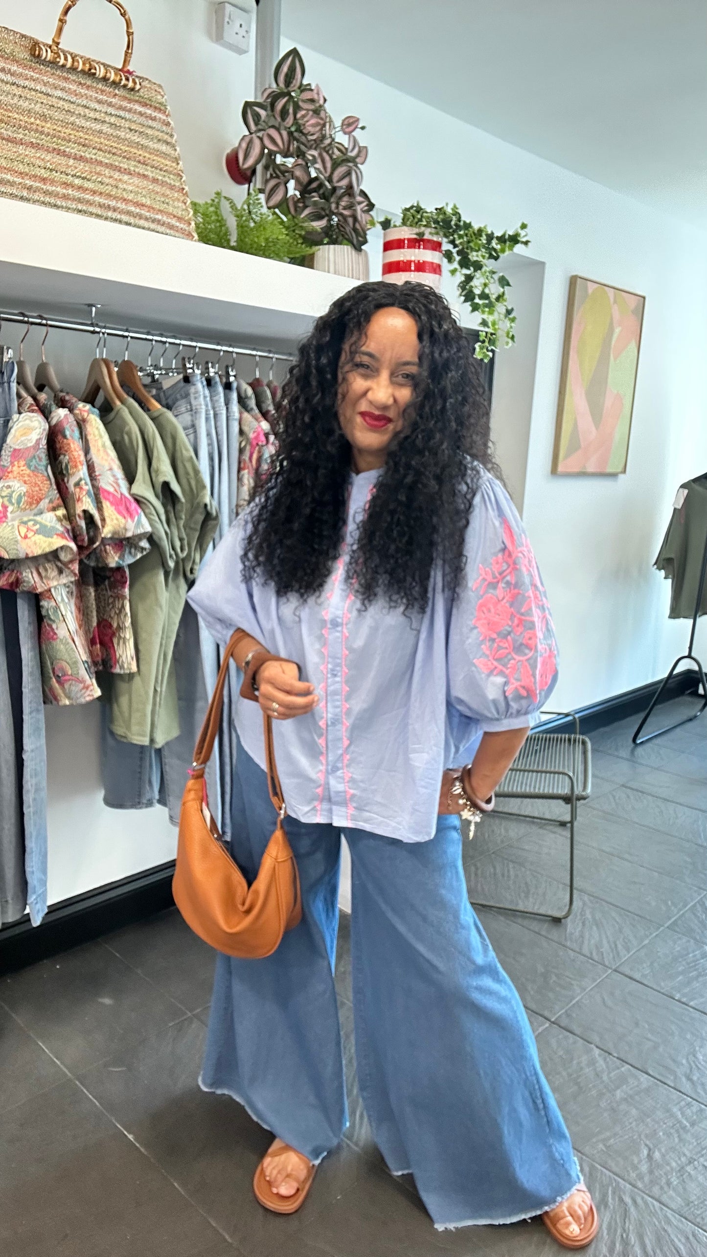 NEON PINK 🩷 BOHO BLOUSE BLUE *New