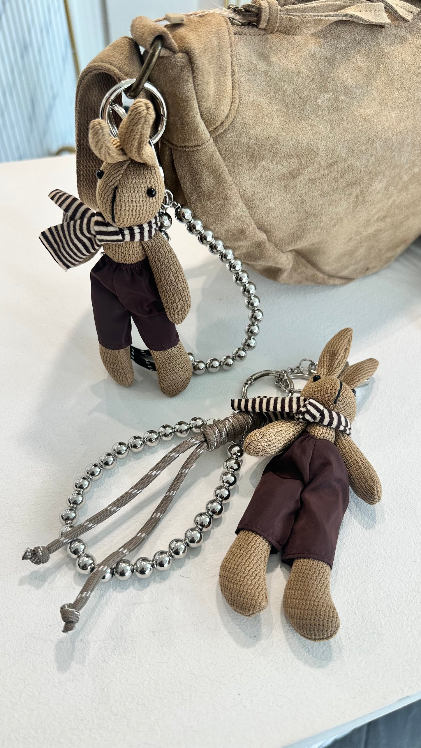 RABBIT BUNNY KEYRING BAG CHARM CHARM BEIGE *New