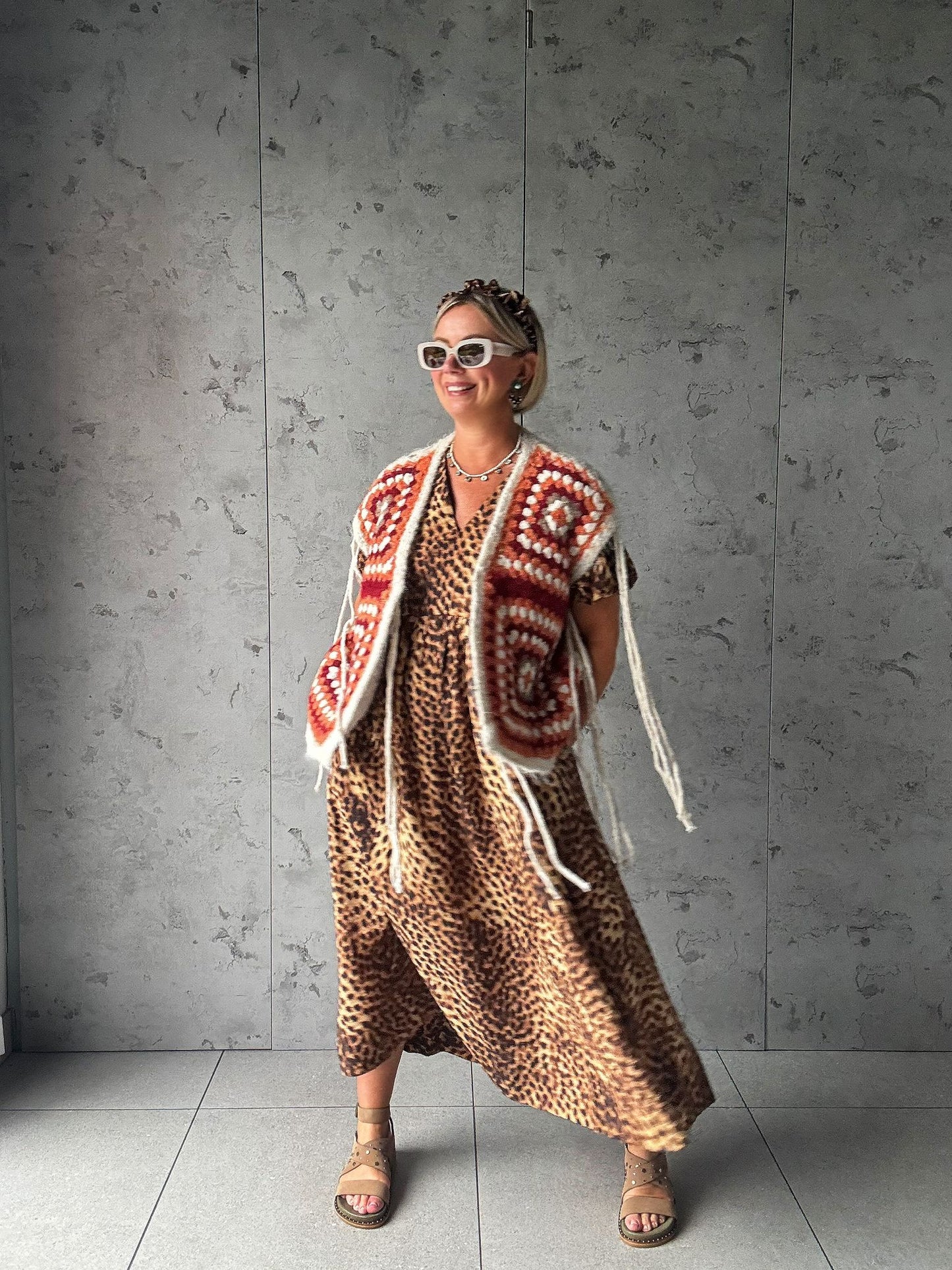 NAVAJO TASSEL OVERSIZED WAISTCOAT CREAM & TERRACOTTA *New