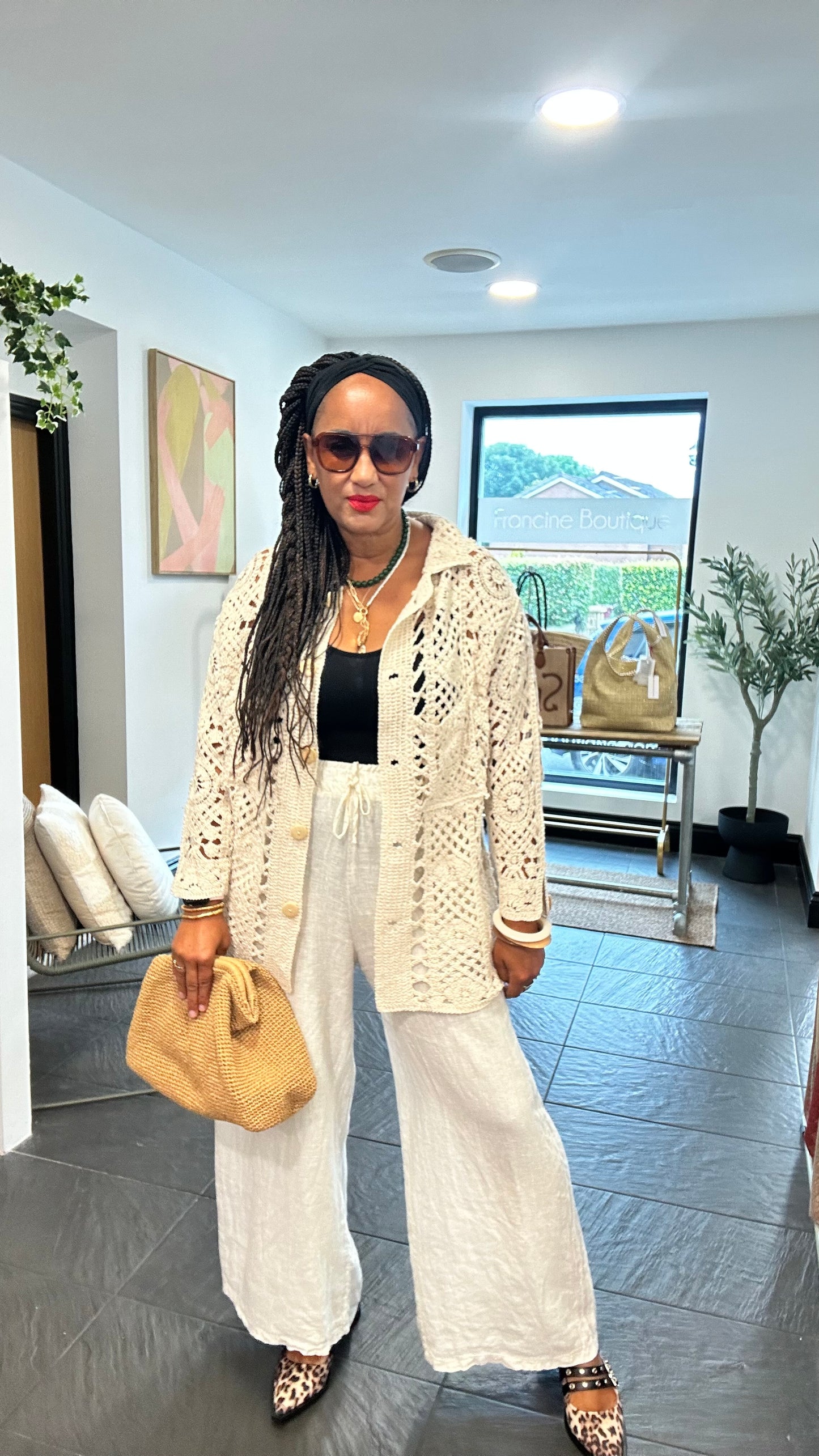 SANTORINI CROCHET 3/4 CARDIGAN IVORY *New