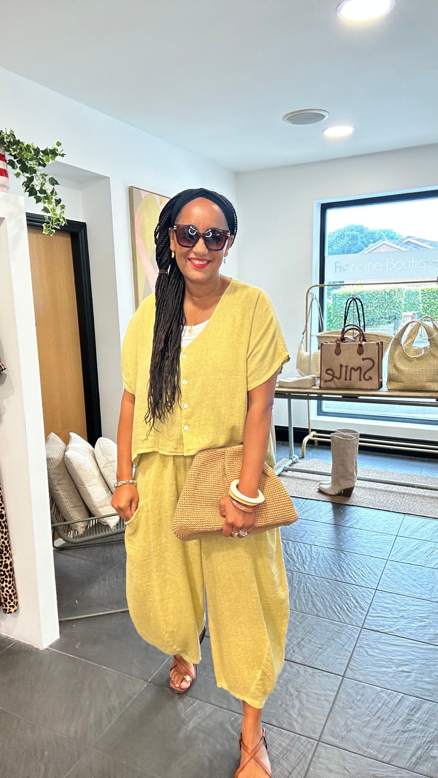 SALE DERBY LINEN OVERSIZED BOXY TOP SUNFLOWER YELLOW