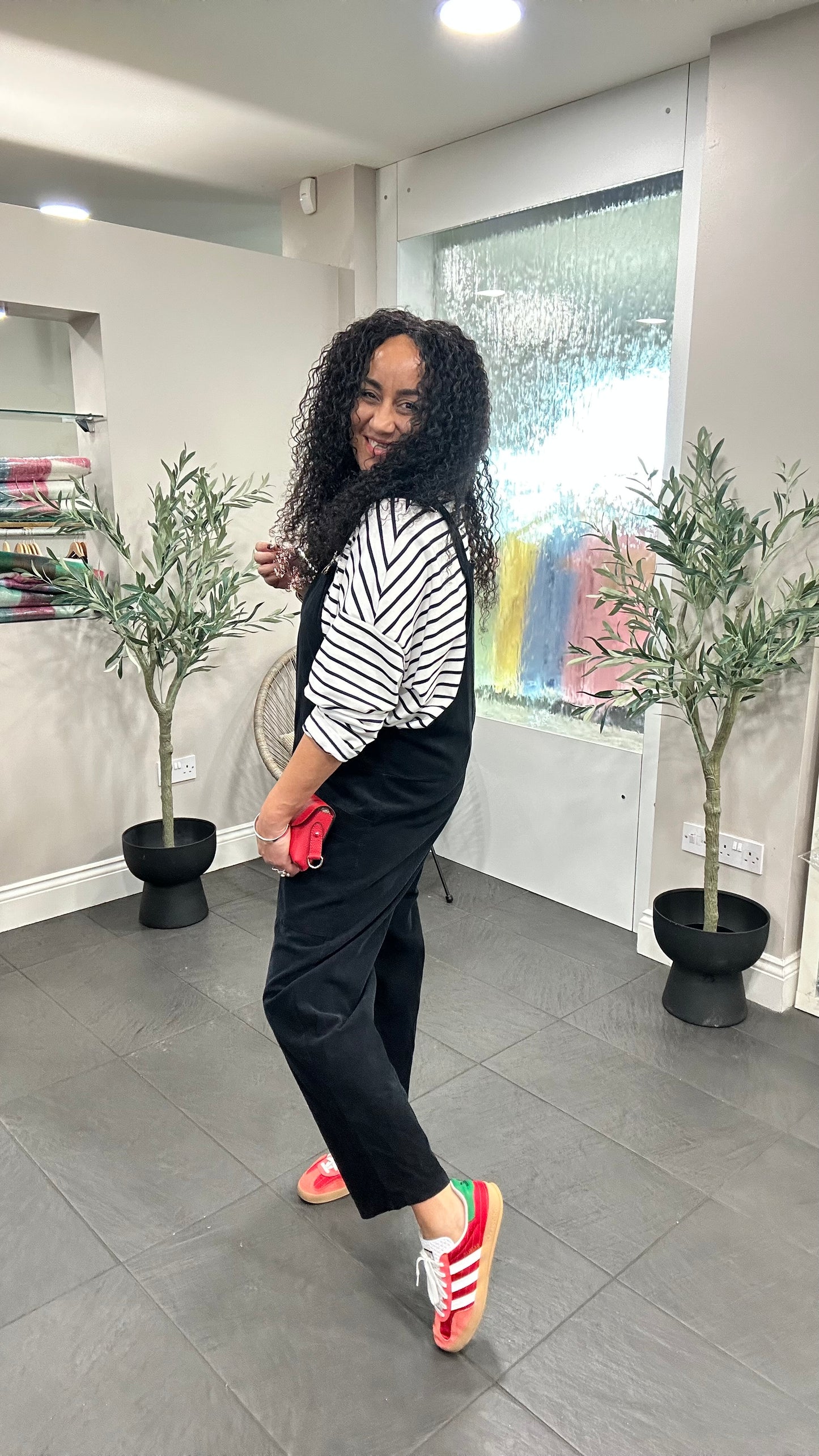 SALE JOANIE CORD DUNGAREES BLACK