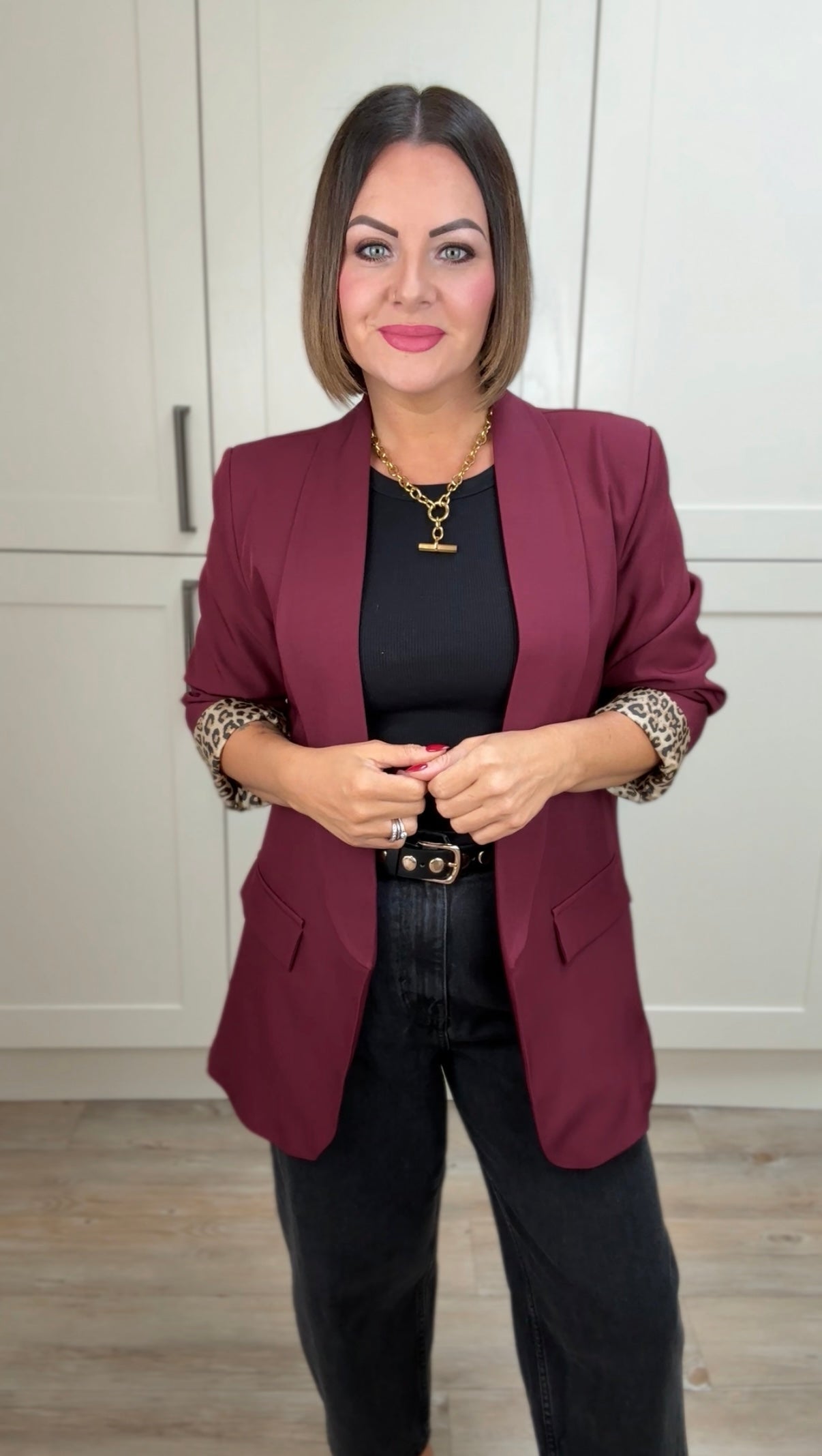 SALE JEN LEOPARD LINED BLAZER BURGUNDY *New & Trending