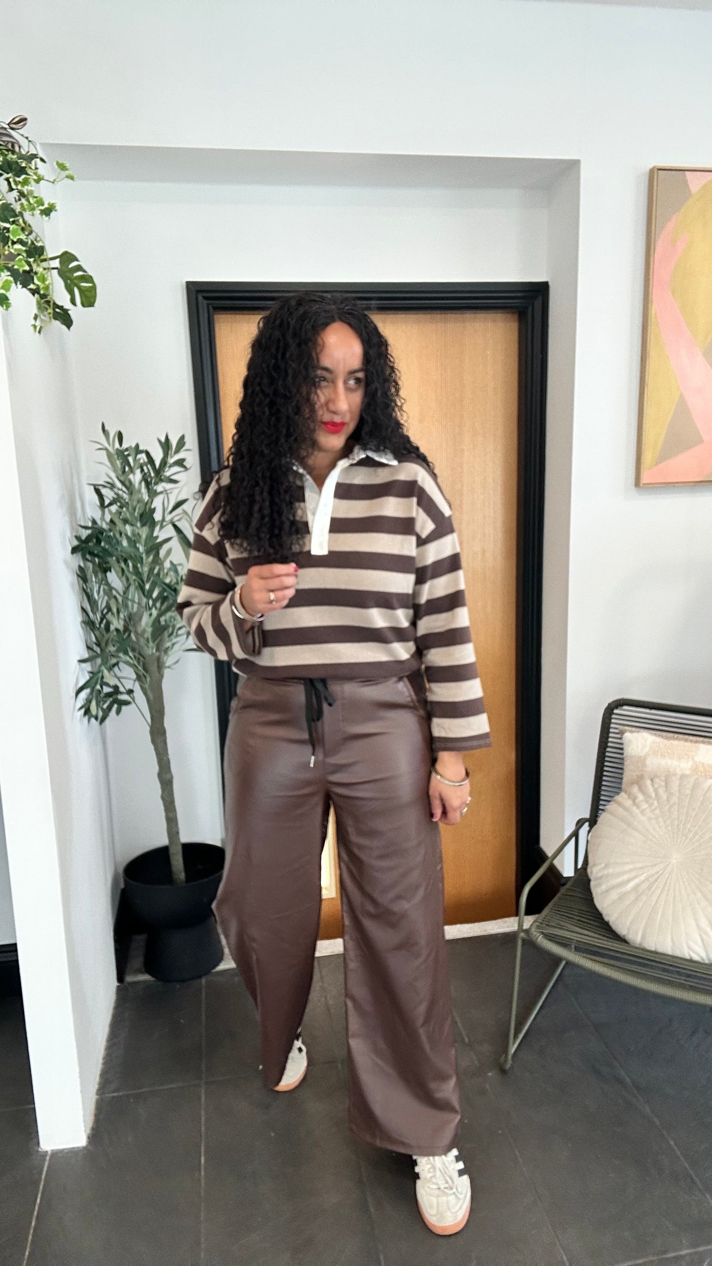 MORGAN FAUX LEATHER TROUSERS BROWN *New