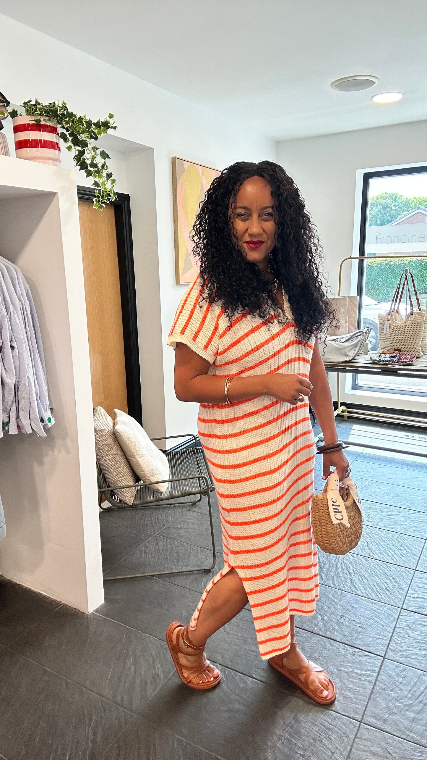BECKS STRIPED KNITTED DRESS ORANGE *New