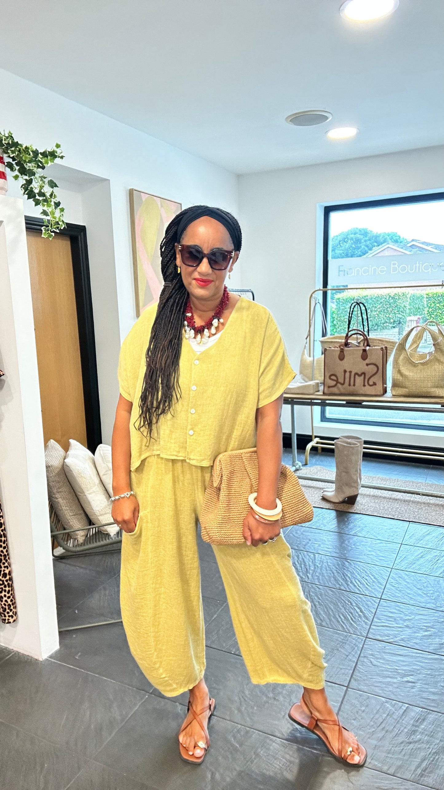 SALE DERBY LINEN OVERSIZED BOXY TOP SUNFLOWER YELLOW