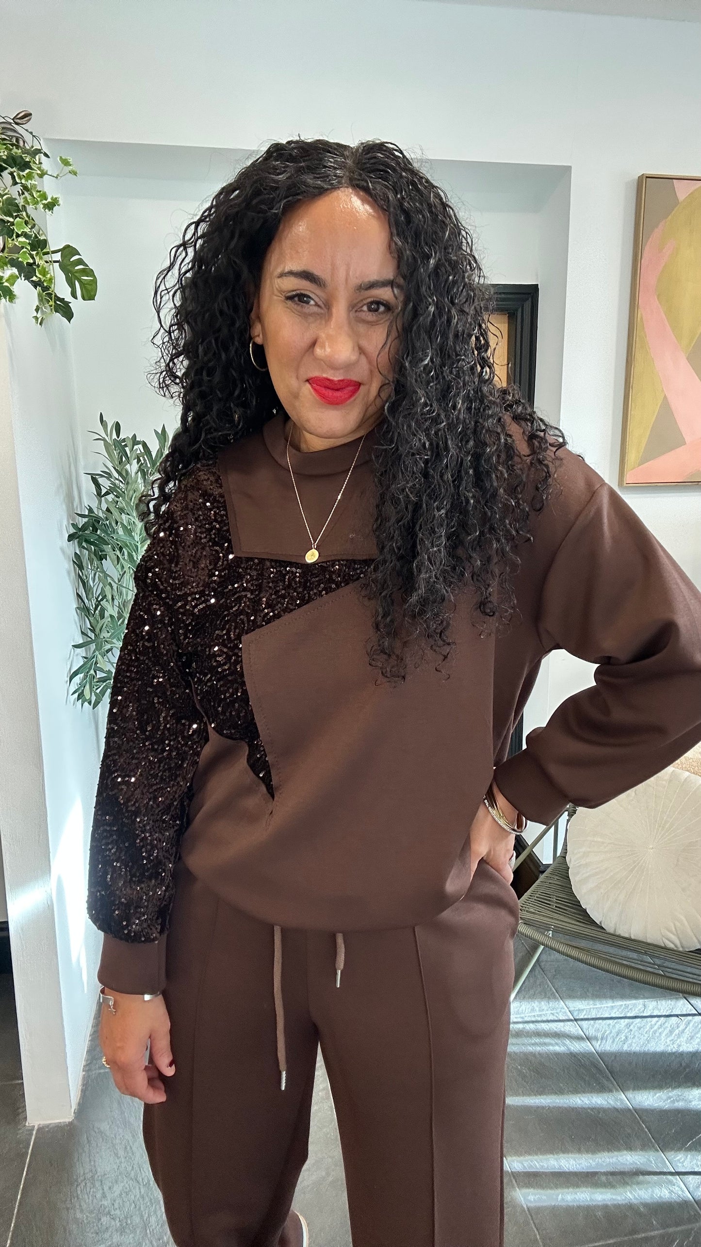 SHELBY SEQUIN STAR COORD SET BROWN *New