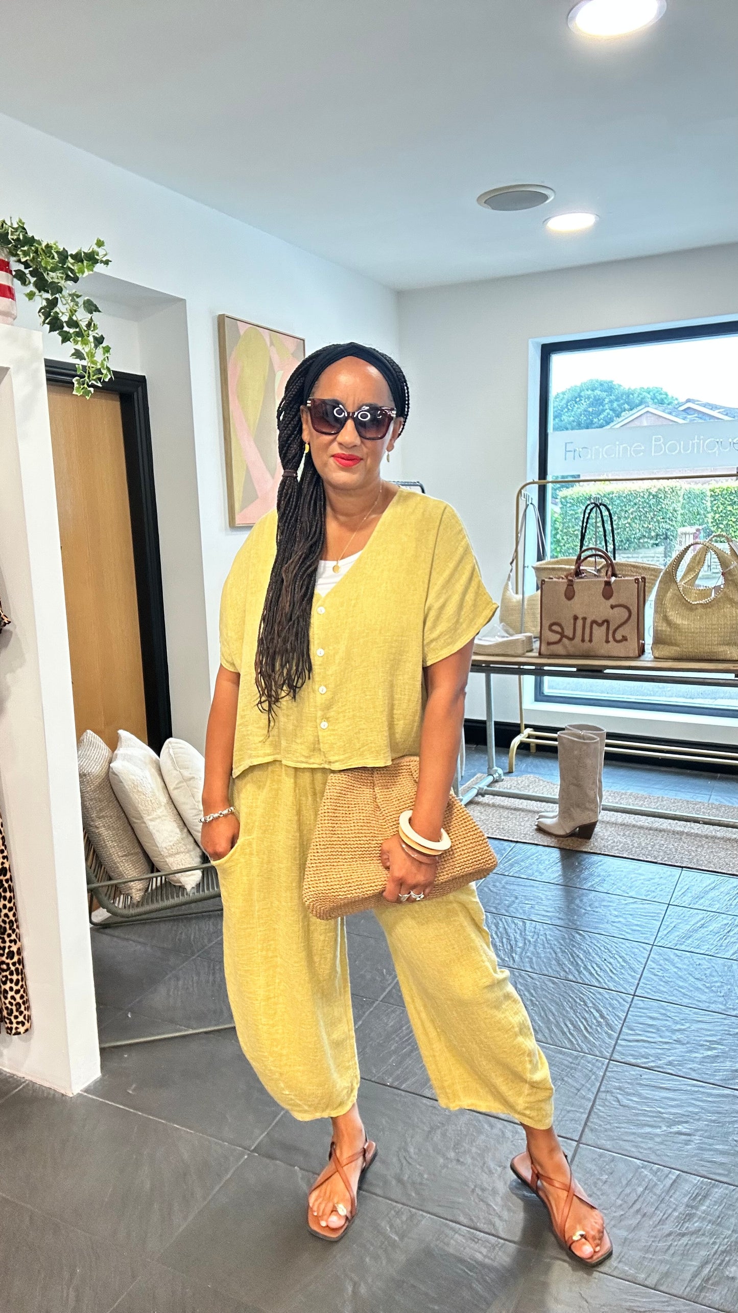 SALE DERBY LINEN OVERSIZED BOXY TOP SUNFLOWER YELLOW