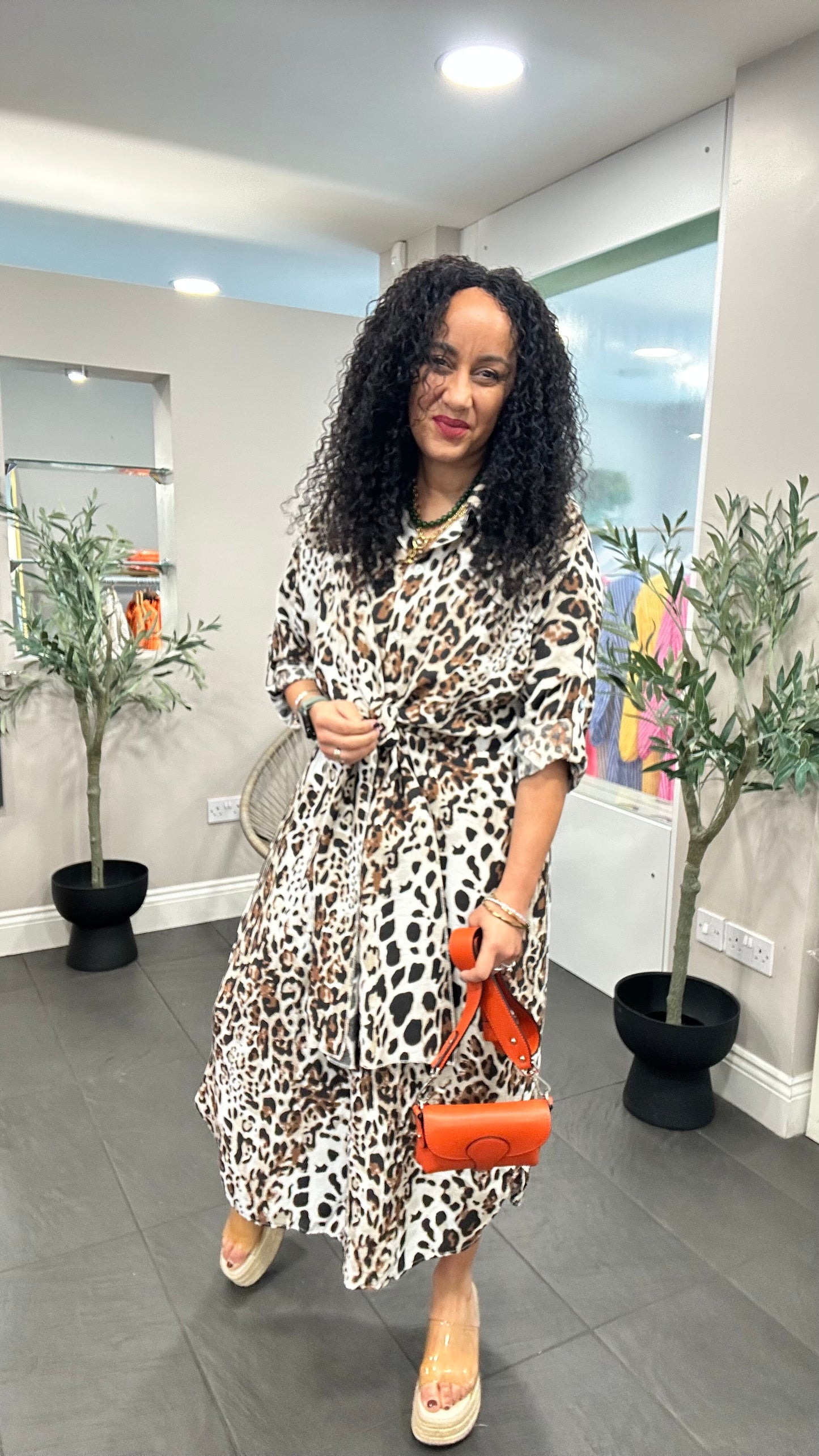 SALE CHIC TRADITIONAL LEOPARD PRINT TIE-FRONT MIDAXI DRESS