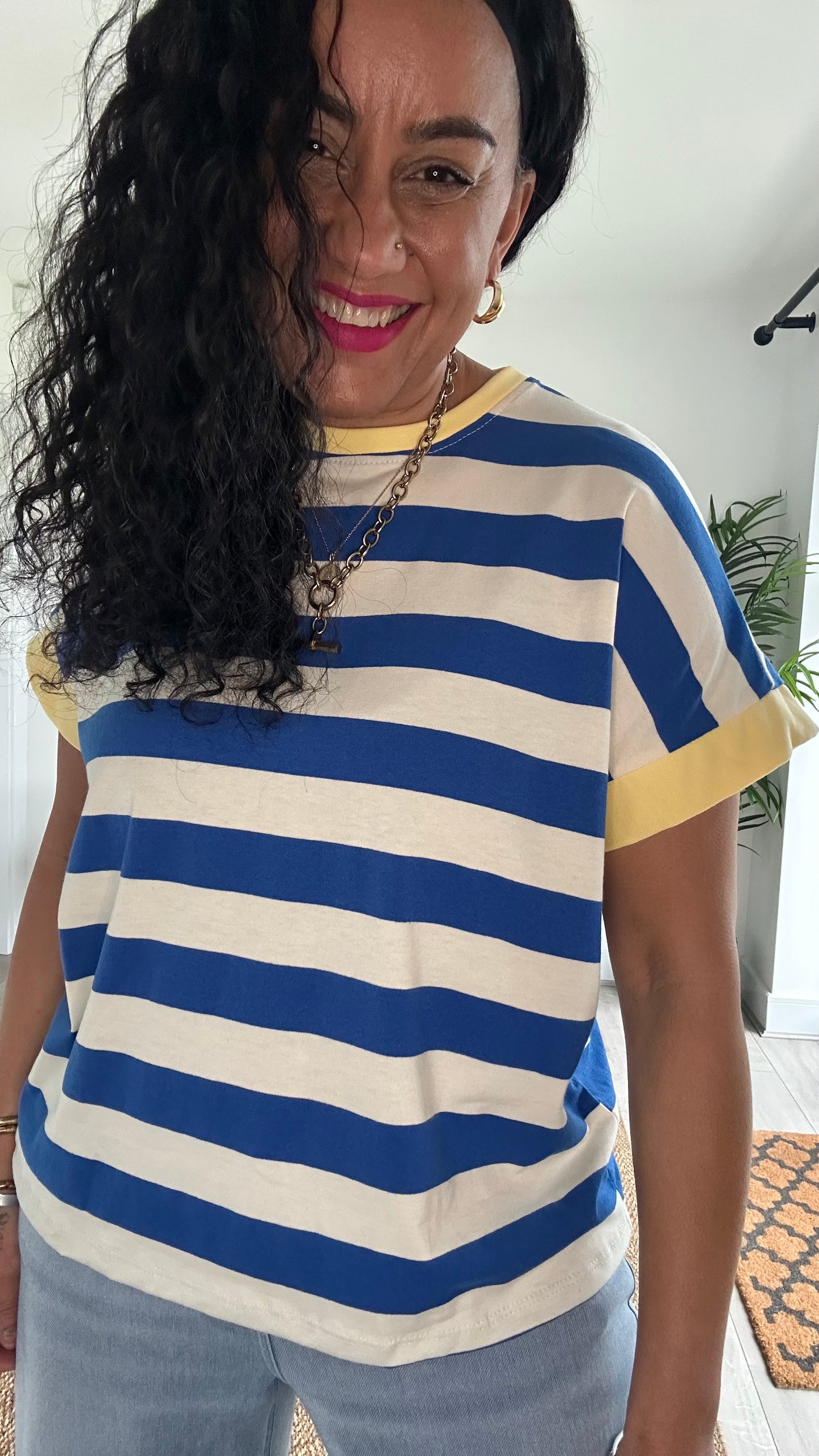 BOLD CONTRAST STRIPE T SHIRT BLUE & LEMON 🍋 *New