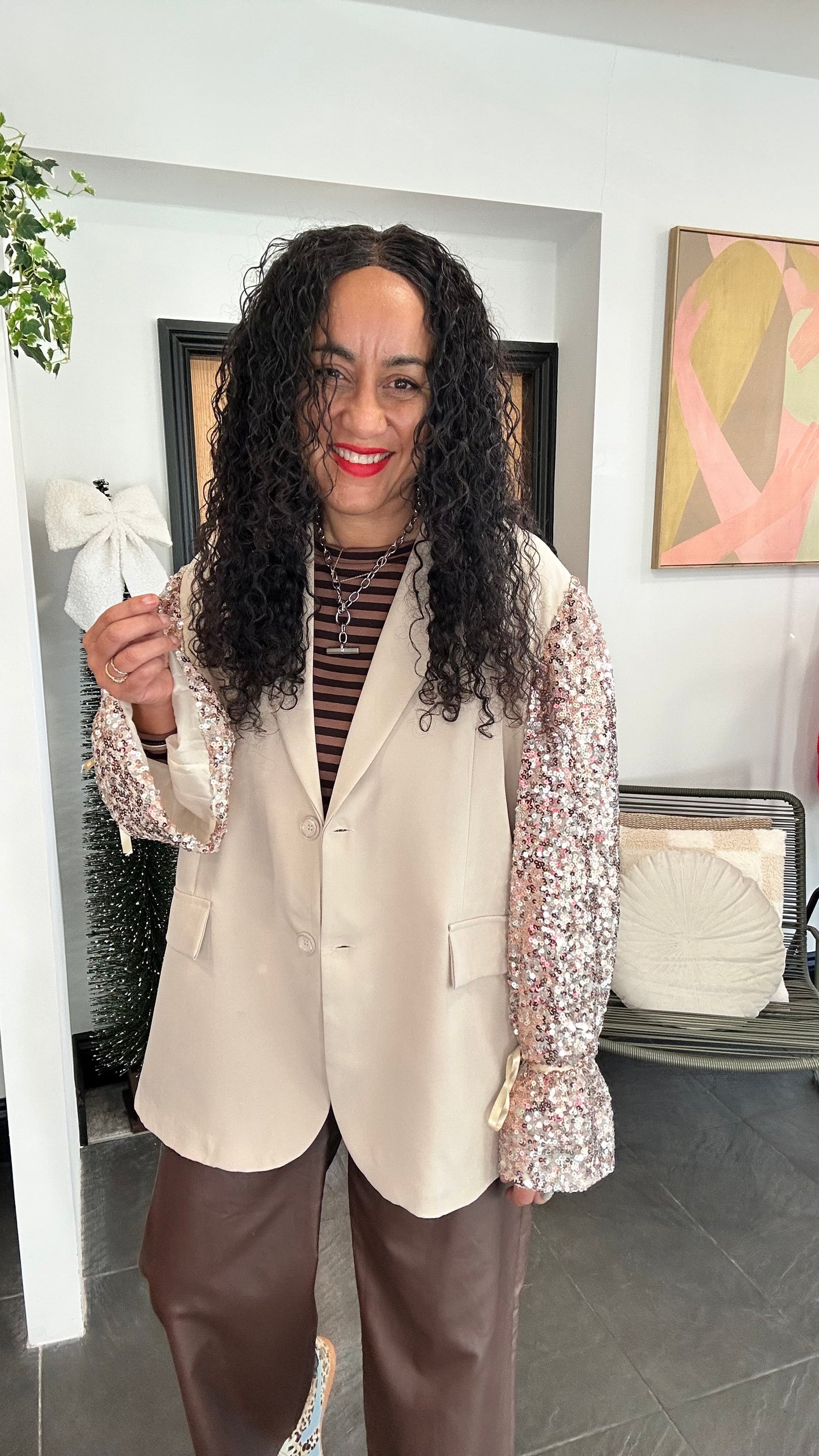 MANDA OVERSIZED SEQUIN BLAZER CHAMPAGNE