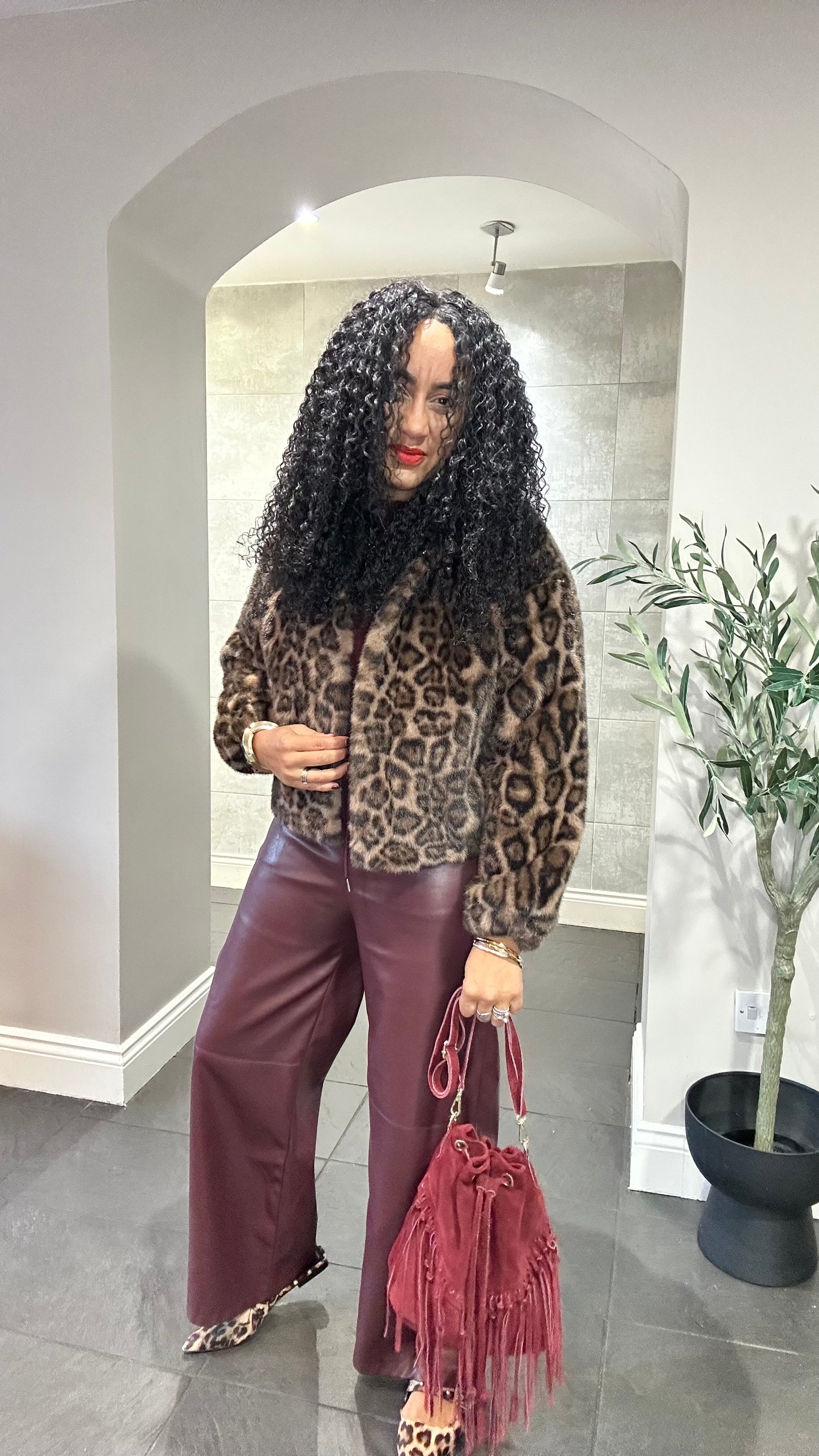 SALE ALAINE LEOPARD FAUX FUR JACKET