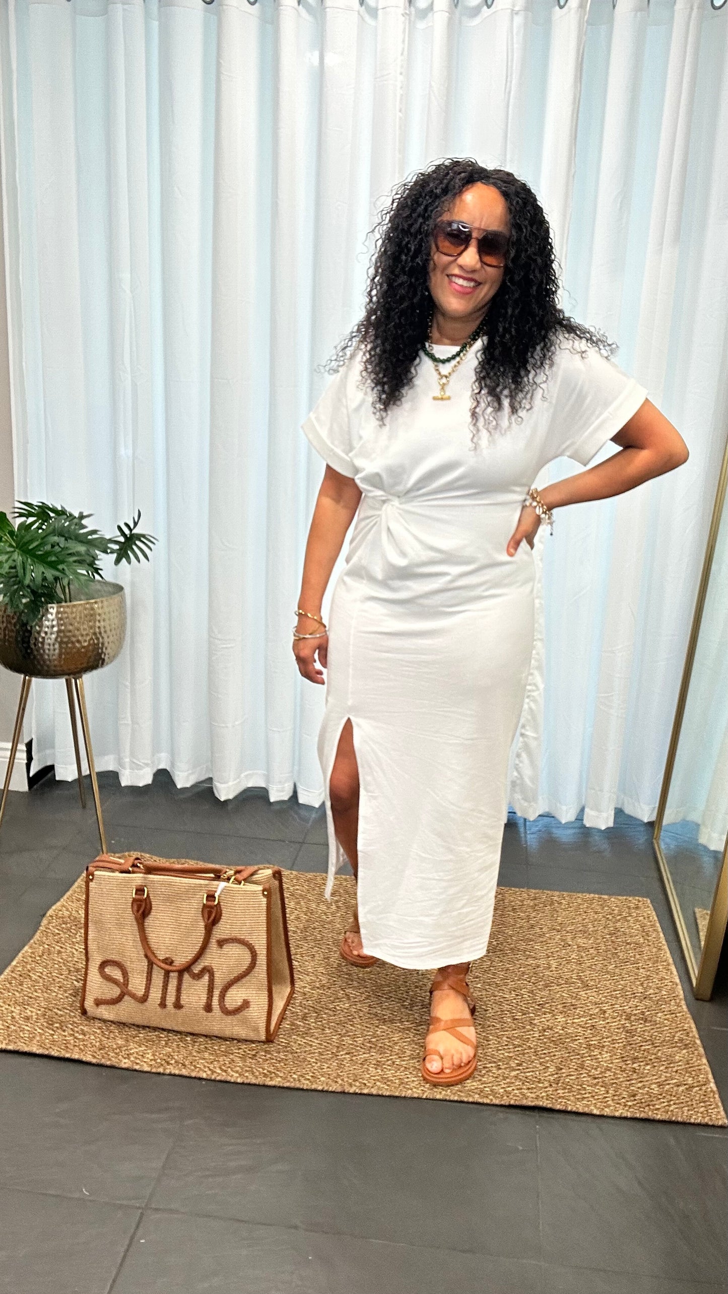 SALE SHELLY COTTON MAXI DRESS WITH SIDE KNOT WHITE