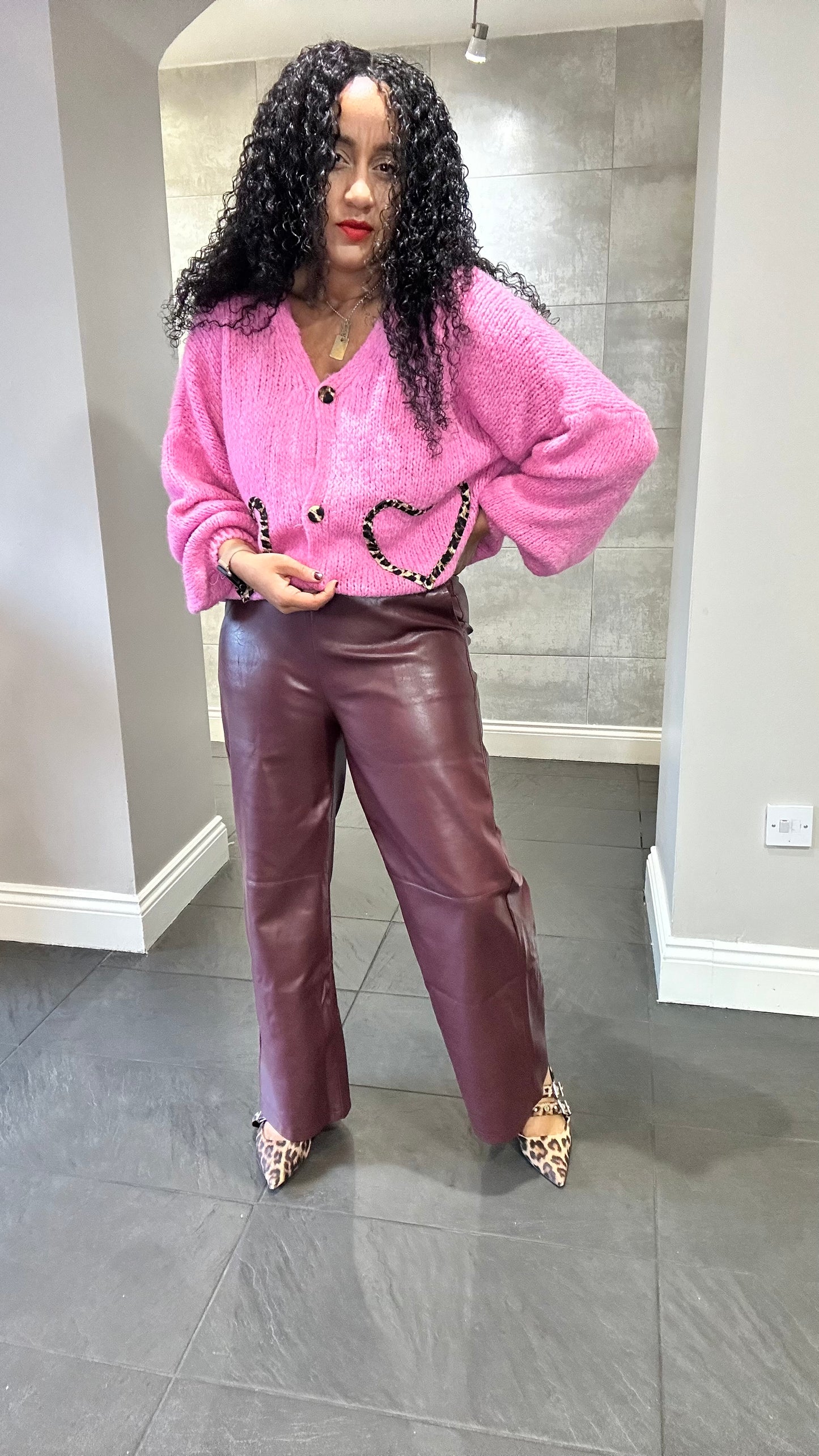 SALE MAE FAUX LEATHER PAPERBAG TROUSERS BURGUNDY