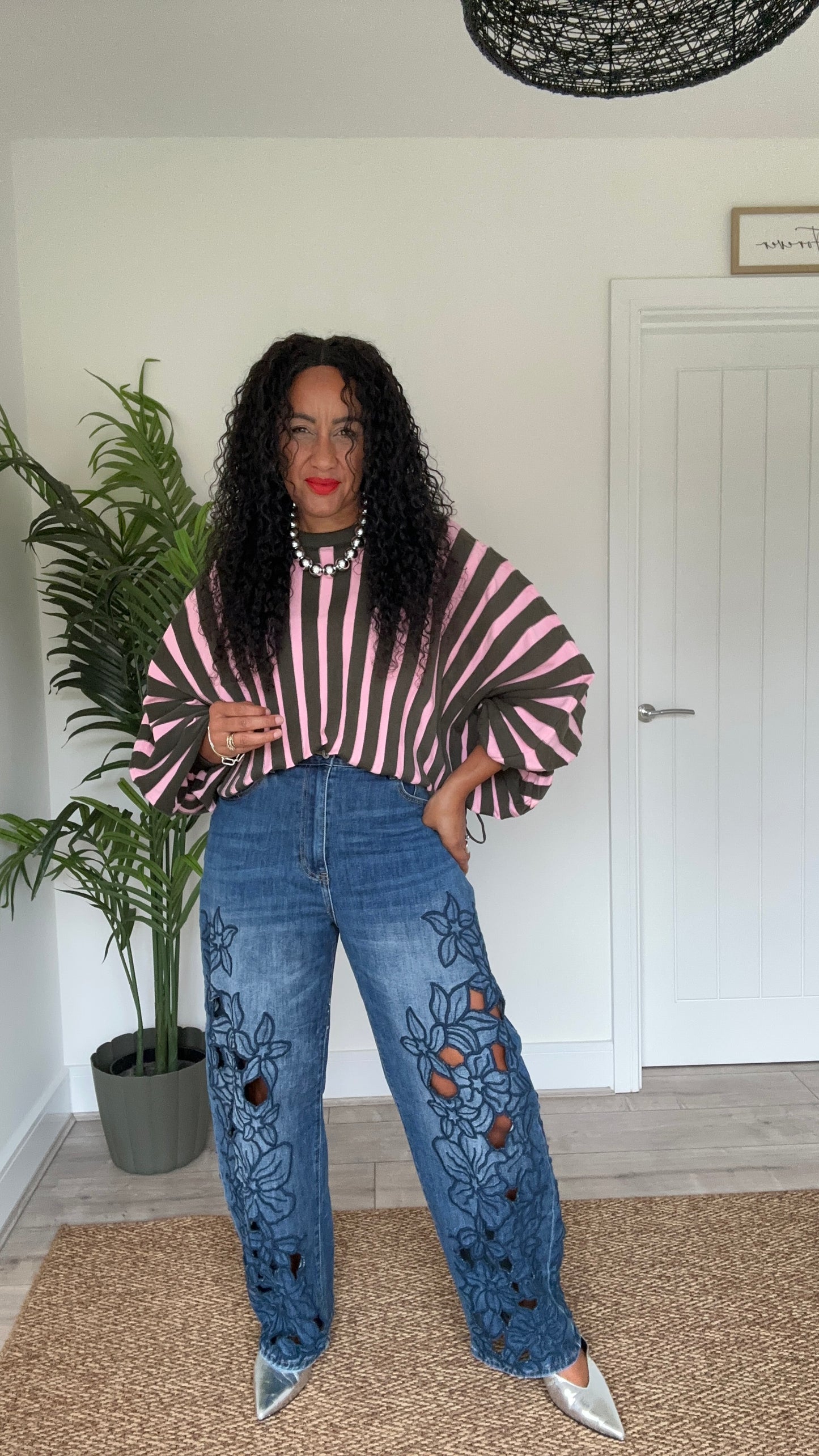 NINA STRIPE OVERSIZED TOP PINK & GREEN