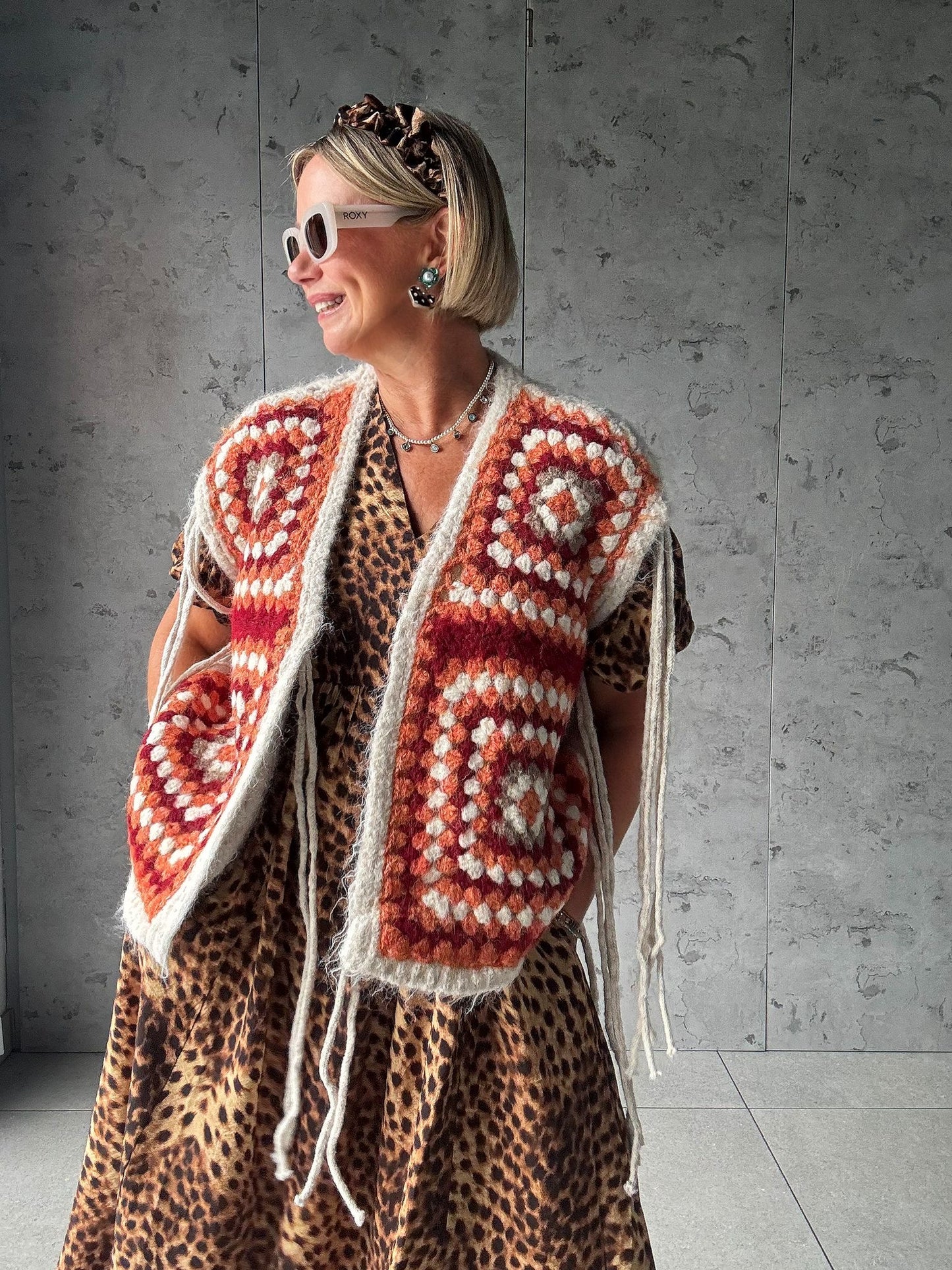 NAVAJO TASSEL OVERSIZED WAISTCOAT CREAM & TERRACOTTA *New