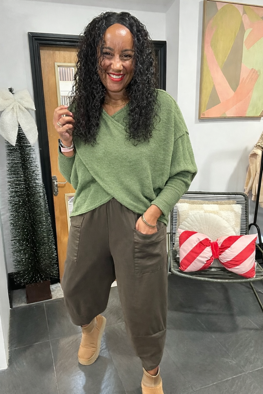 MABLE FRONT CROSS WRAP JUMPER GREEN *New