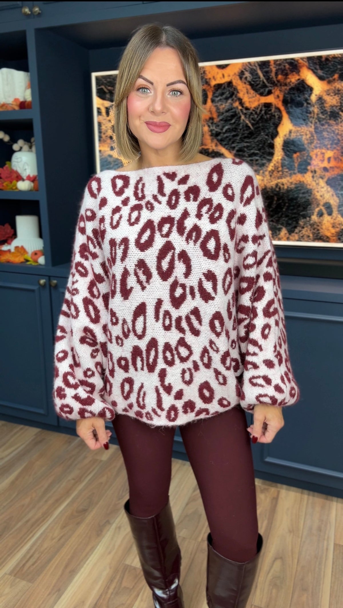NATALIE LEOPARD SLOUCH KNIT PINK *New