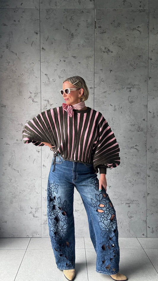 NINA STRIPE OVERSIZED TOP PINK & GREEN