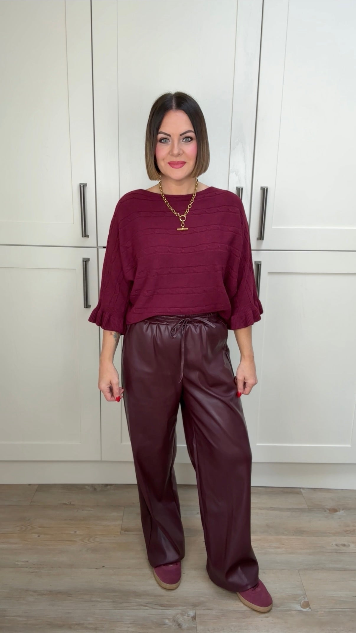 TRIXI FAUX LEATHER TROUSERS BURGUNDY *New