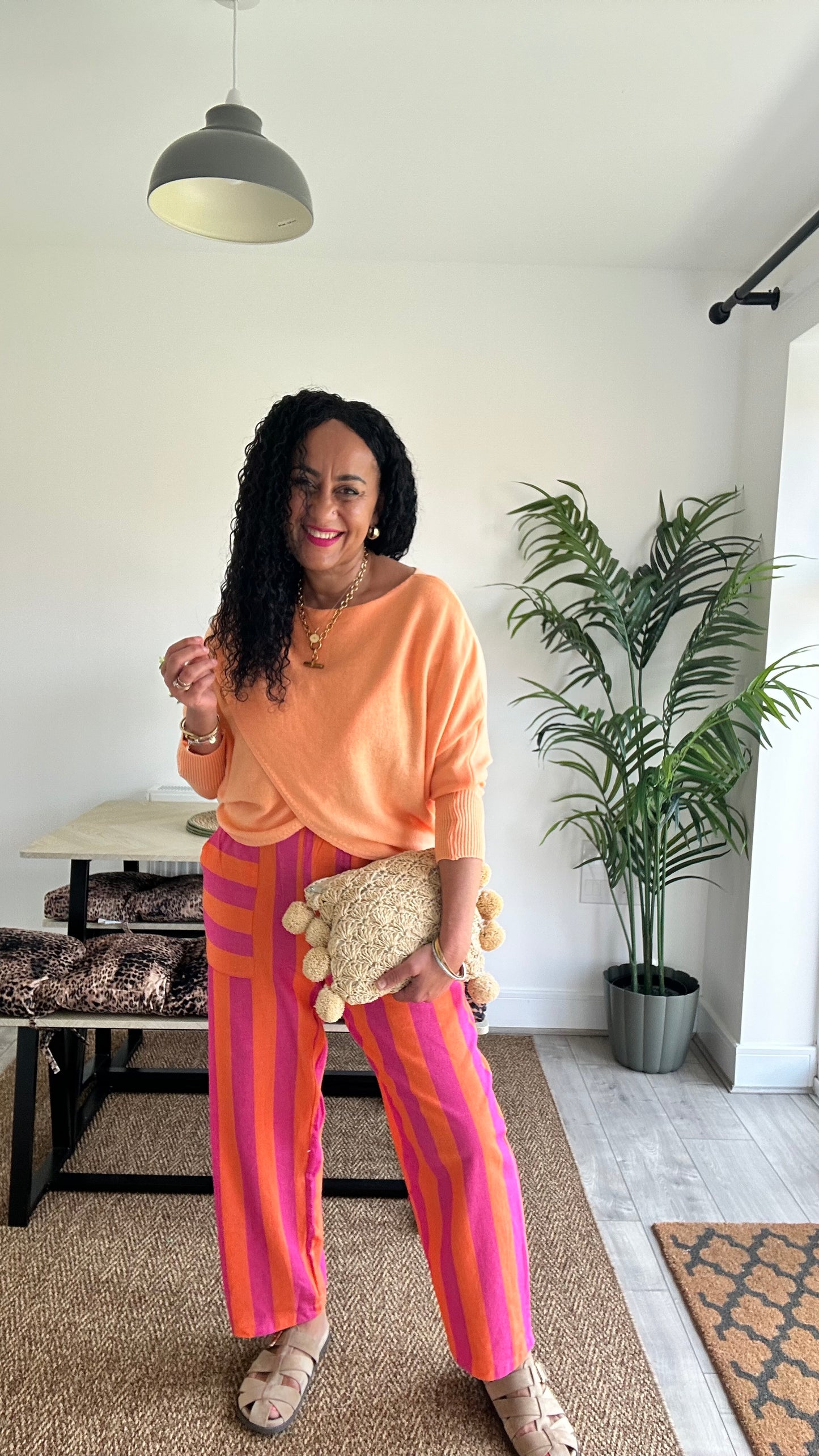 RETRO STRIPE BARREL LEG TROUSERS PINK & ORANGE 🩷🍊 *New