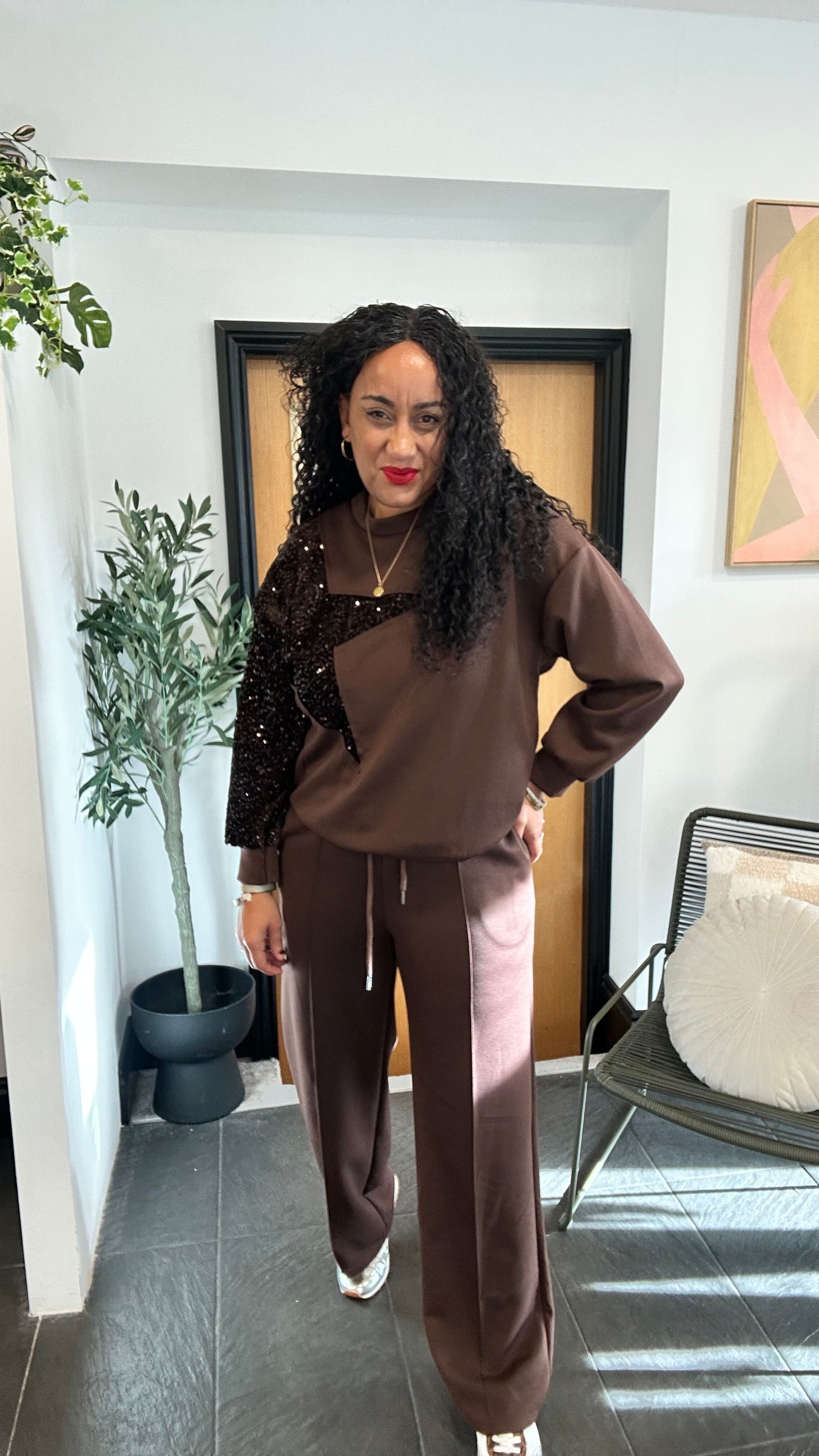 SHELBY SEQUIN STAR COORD SET BROWN *New