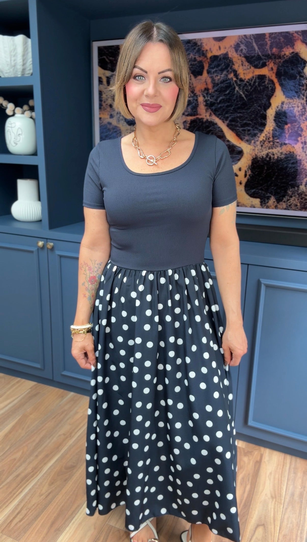 LOVIKA POLKA DOT T-SHIRT DRESS NAVY *New