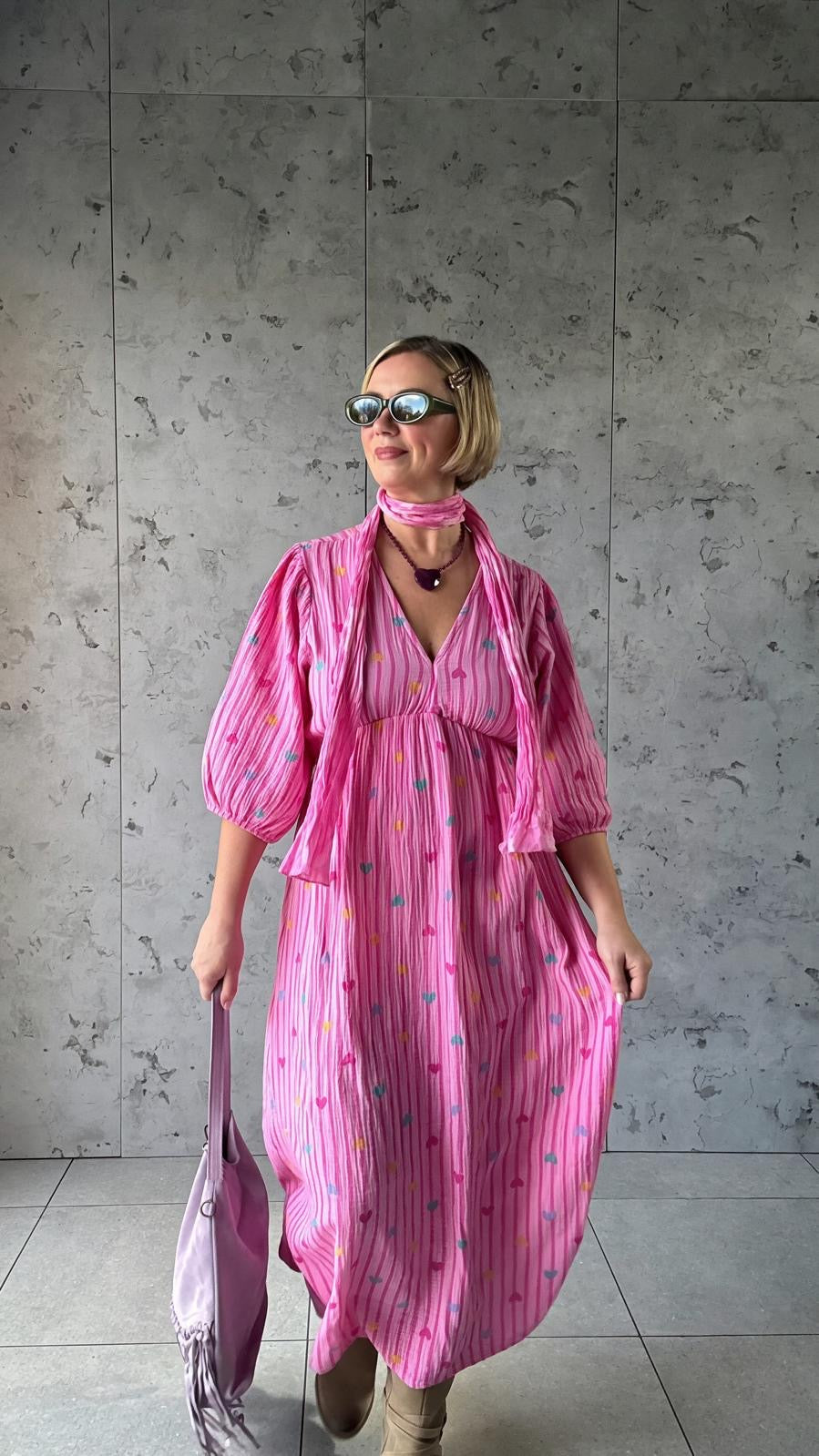 SEVE HARIBO HEART & STRIPE DRESS PINK *New