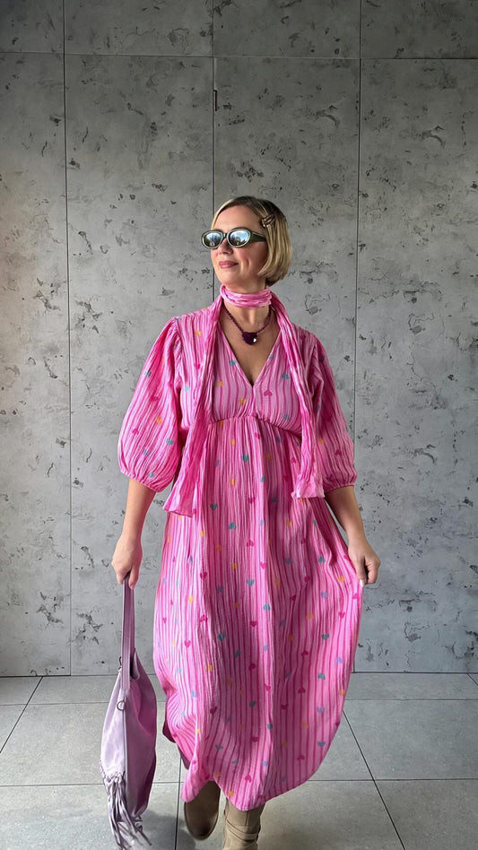 SEVE HARIBO HEART & STRIPE DRESS PINK *New