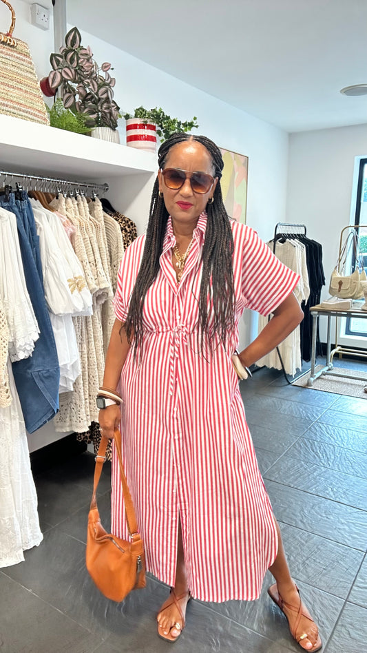 SALONE SHIRT DRESS RED & WHITE *New