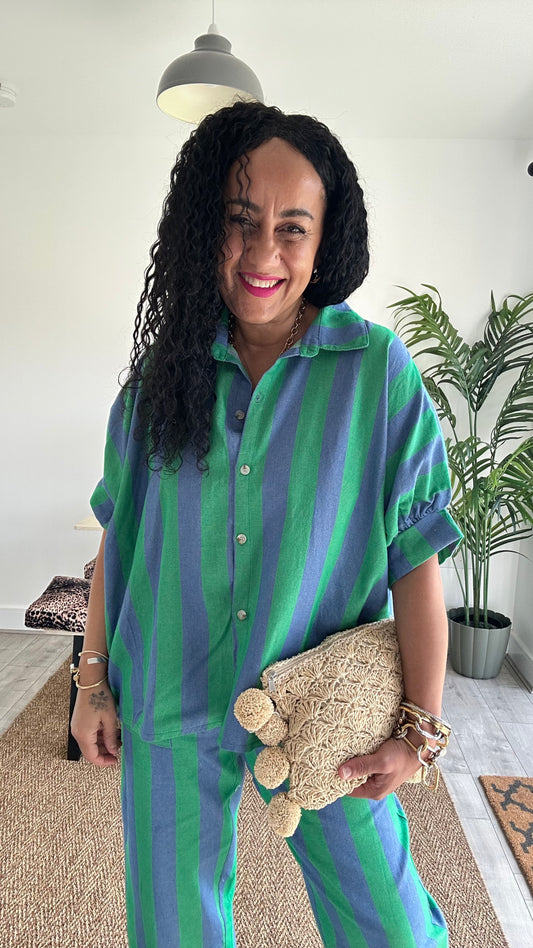 STRIPED OVERSIZED SHIRT BLUE & GREEN 🩵💚 *New
