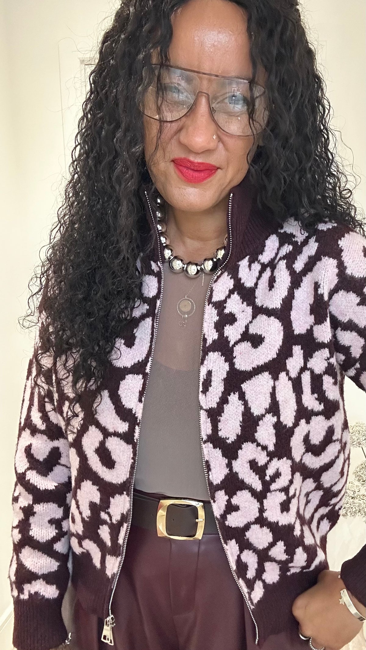 CIA LEOPARD CARDIGAN BURGUNDY & PINK *New
