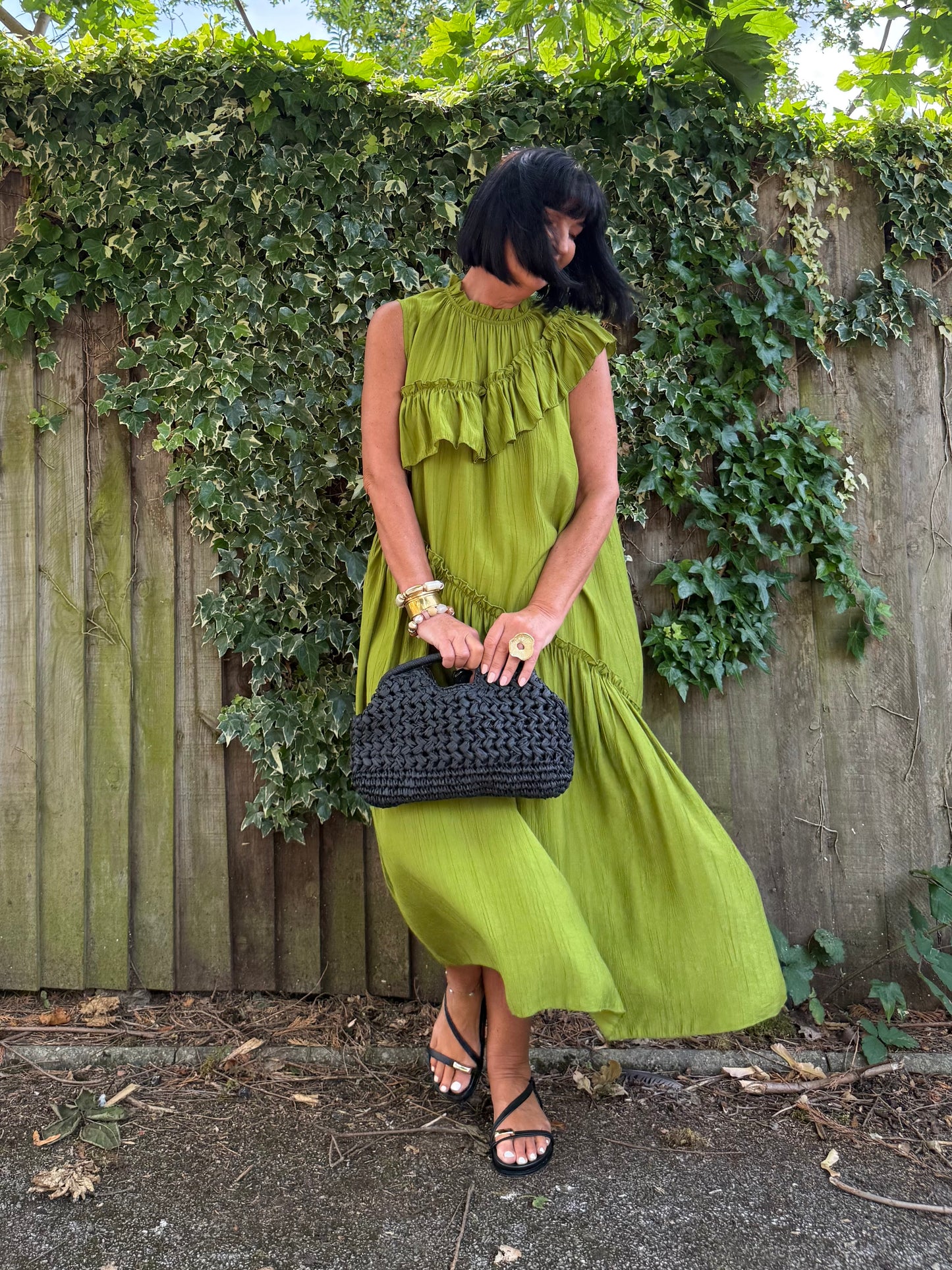 FLOWETRY FRILL MAXI DRESS OLIVE 🫒 GREEN *New
