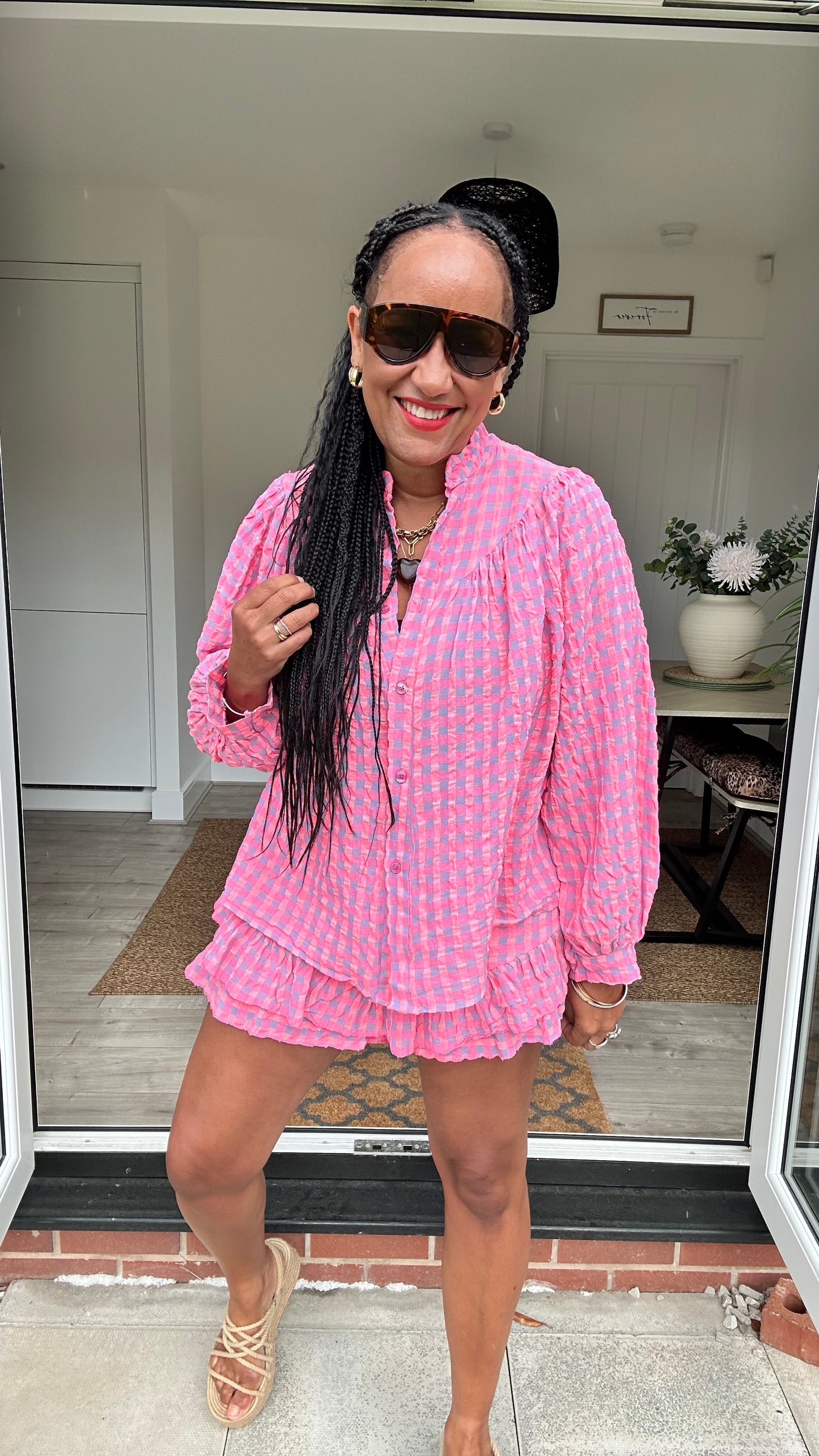 IBIZA PERRIE GINGHAM BLOUSE BLUE & PINK *New